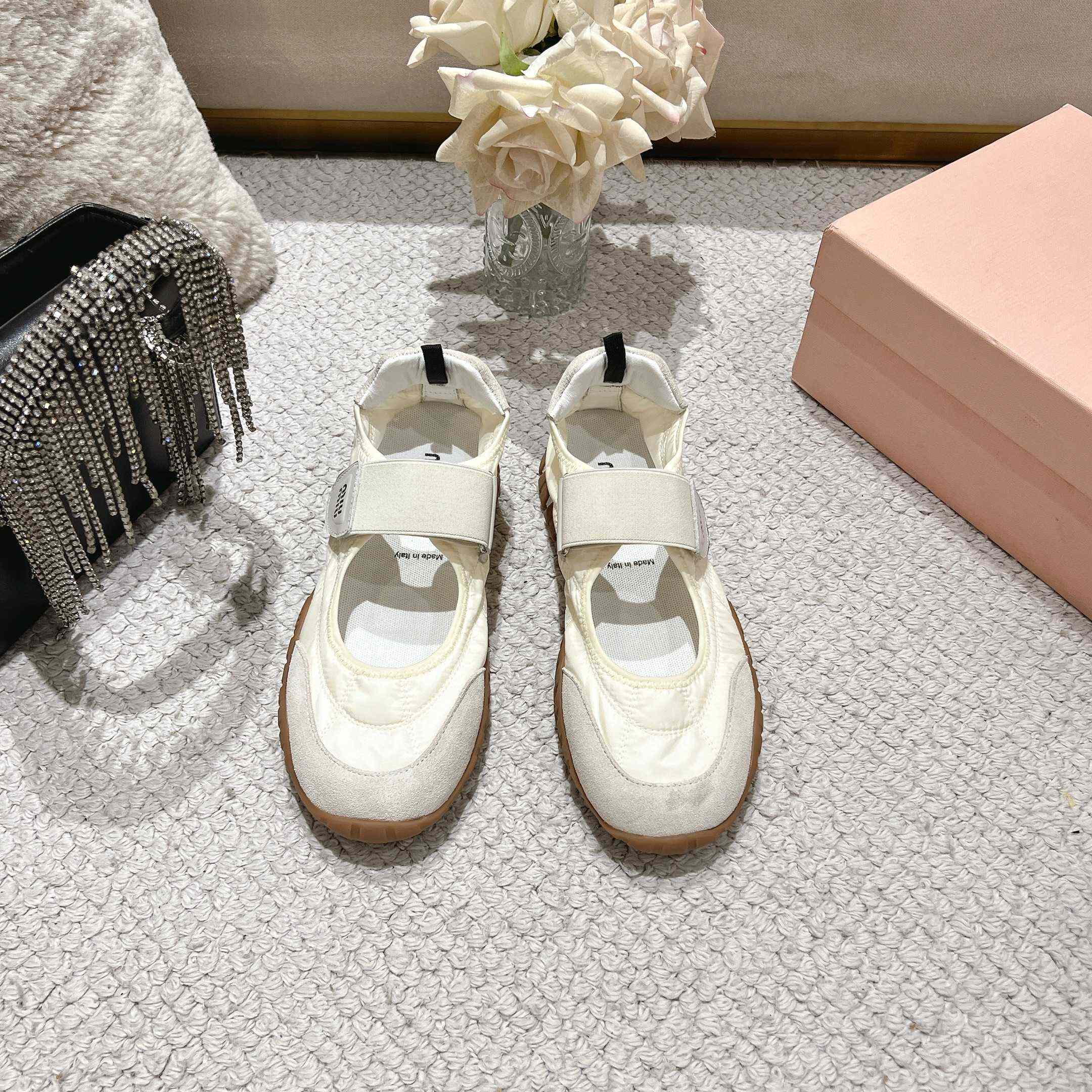 Miu Miu Tyre Technical Fabric And Suede Ballerinas - EUR FASHION