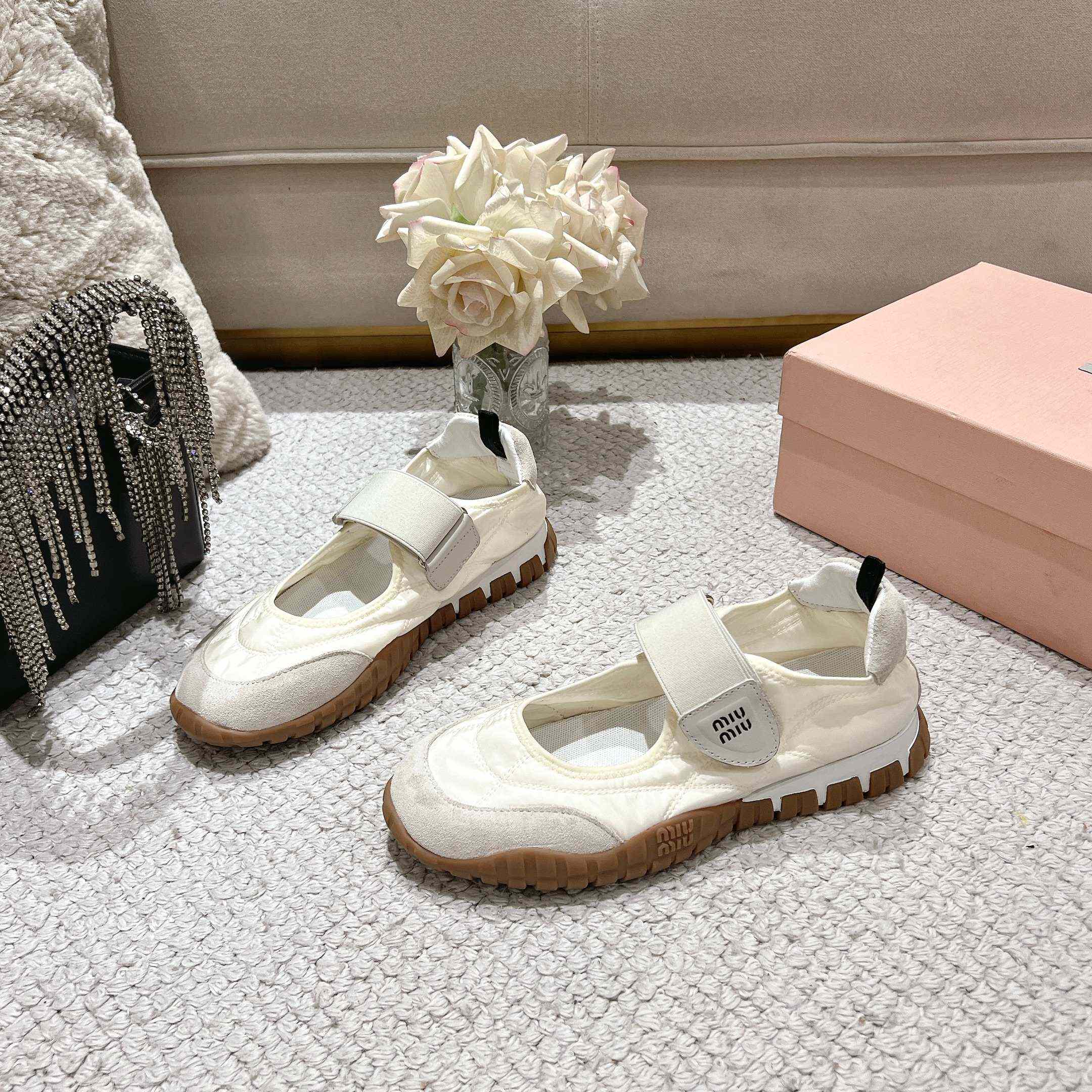 Miu Miu Tyre Technical Fabric And Suede Ballerinas - EUR FASHION