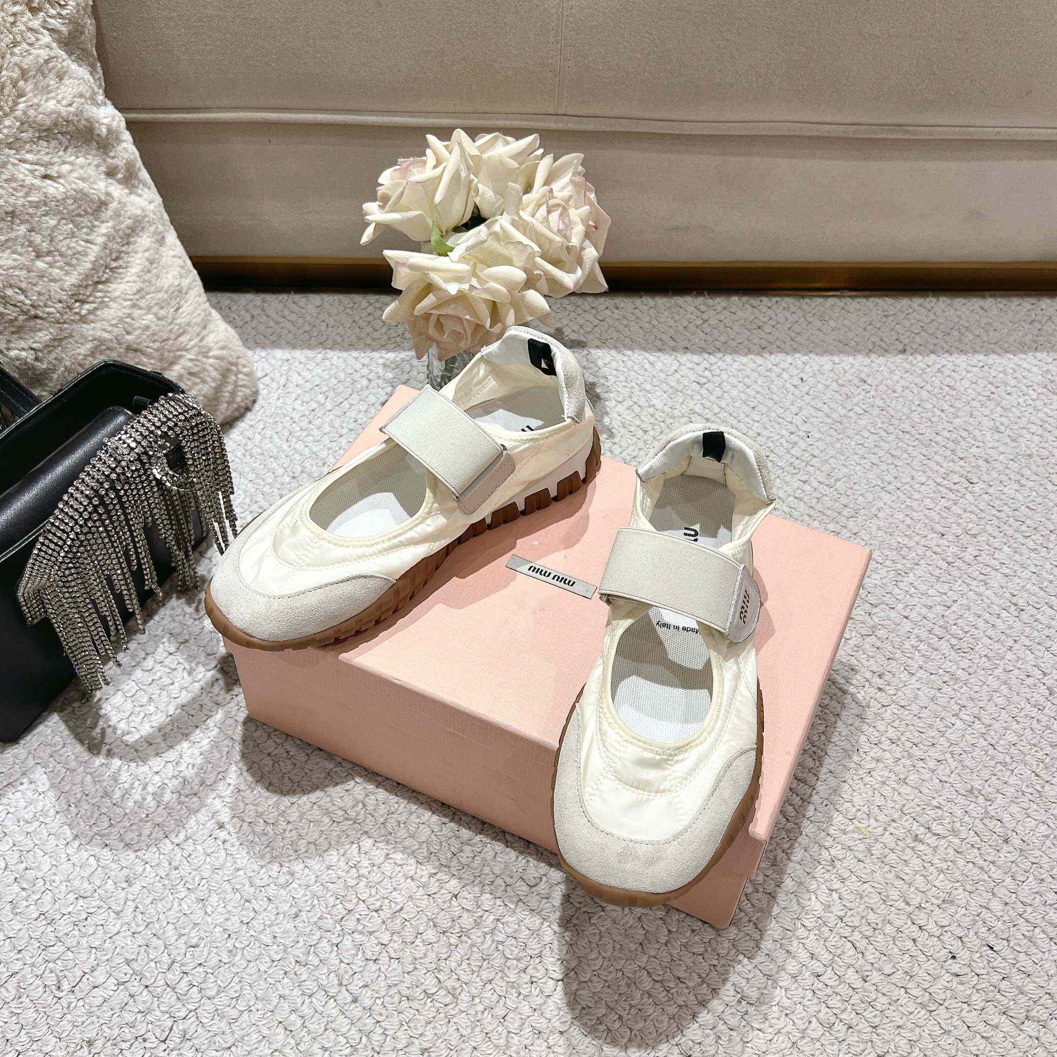Miu Miu Tyre Technical Fabric And Suede Ballerinas - EUR FASHION