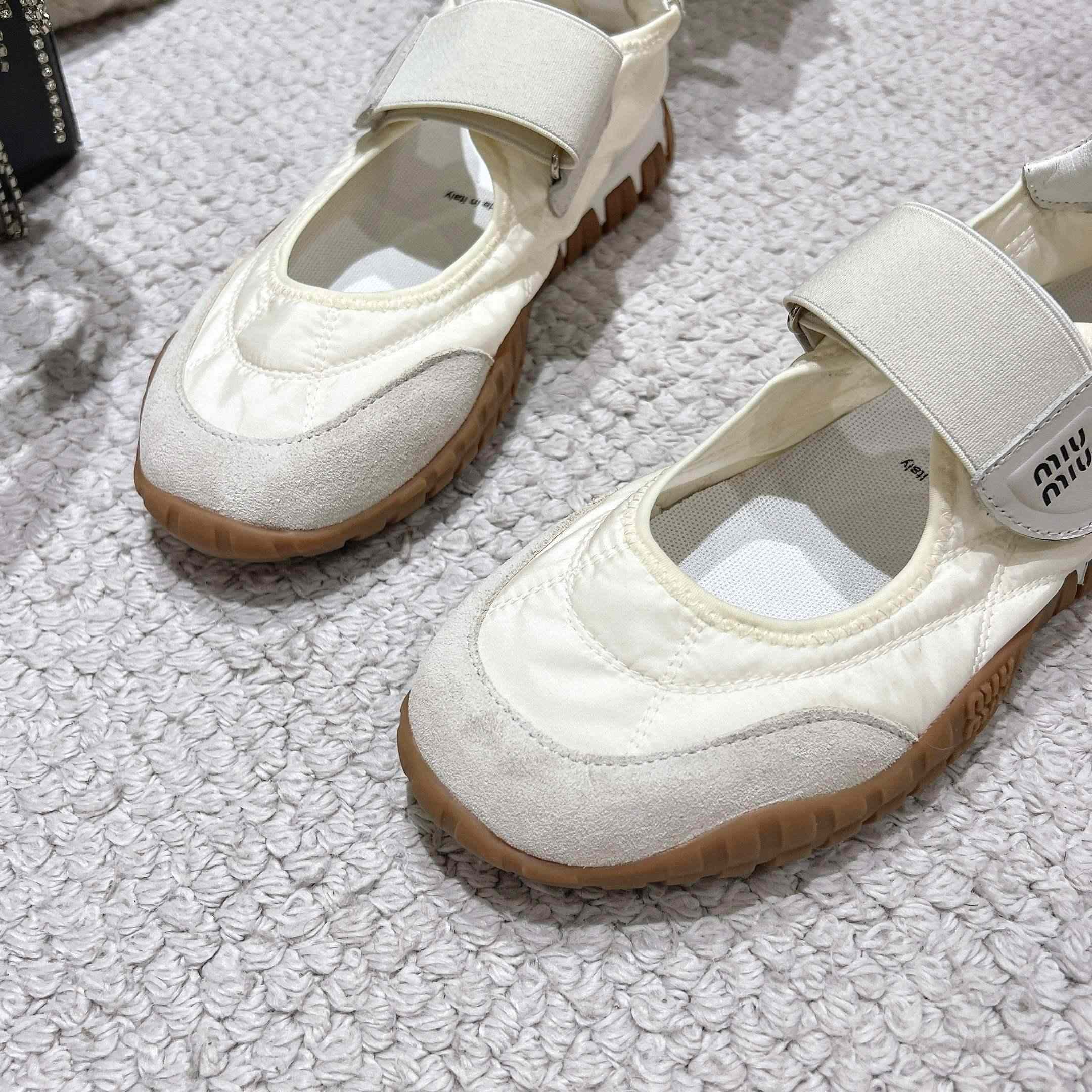 Miu Miu Tyre Technical Fabric And Suede Ballerinas - EUR FASHION