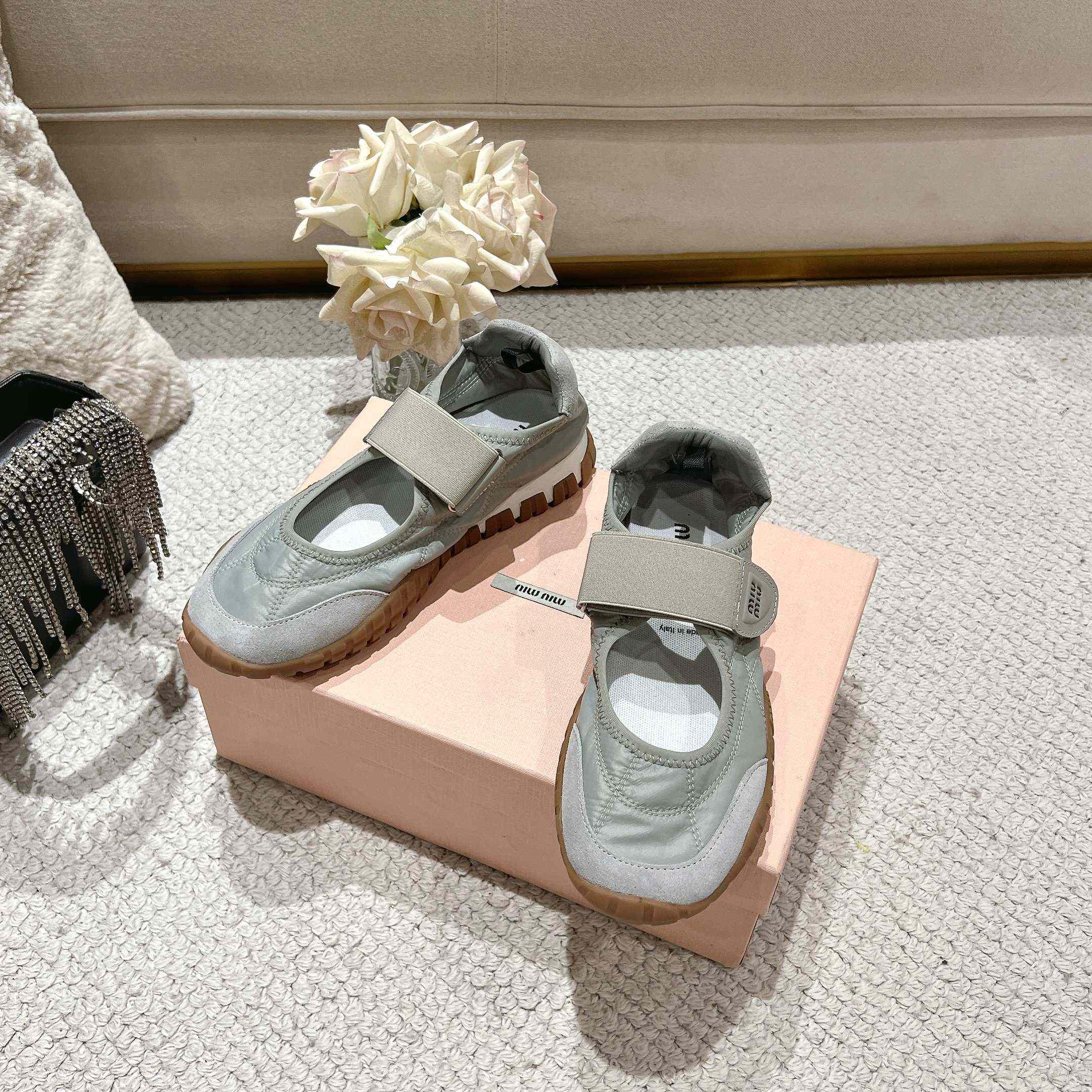 Miu Miu Tyre Technical Fabric And Suede Ballerinas - EUR FASHION