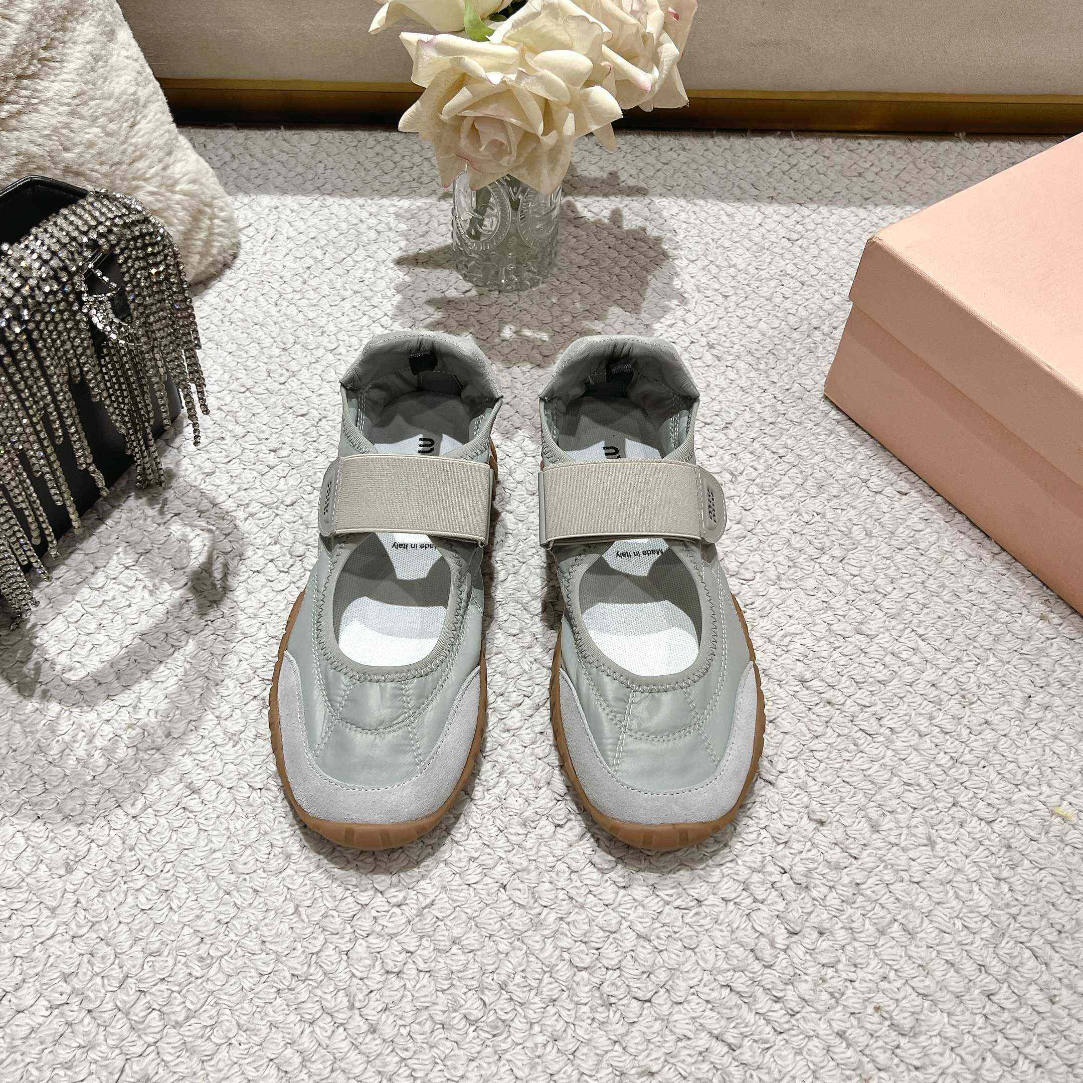 Miu Miu Tyre Technical Fabric And Suede Ballerinas - EUR FASHION