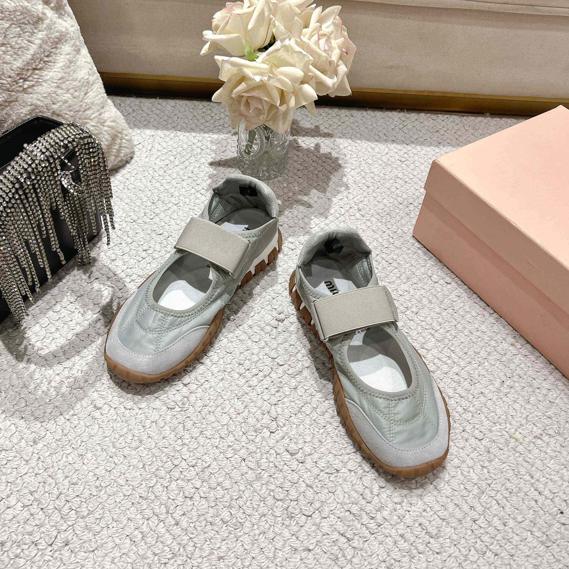 Miu Miu Tyre Technical Fabric And Suede Ballerinas - EUR FASHION