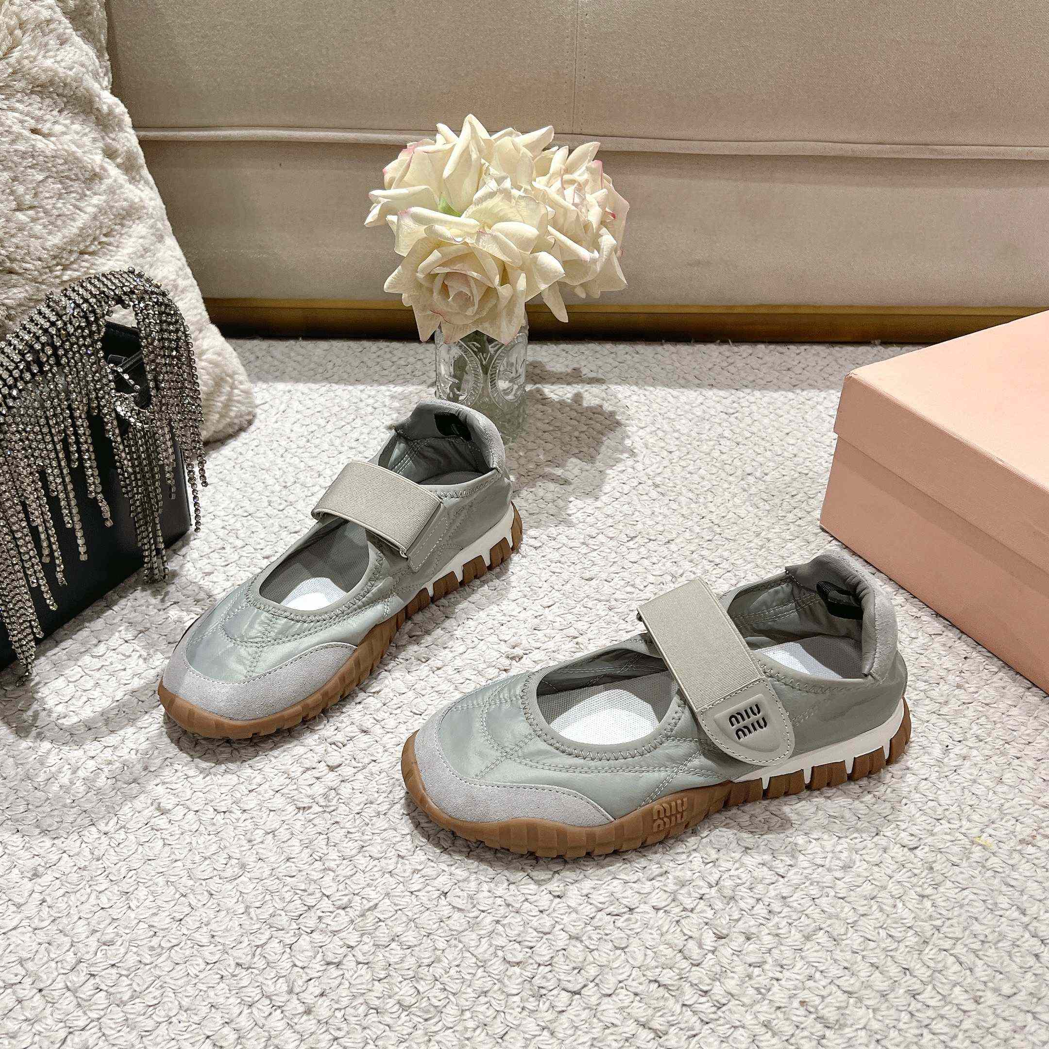 Miu Miu Tyre Technical Fabric And Suede Ballerinas - EUR FASHION