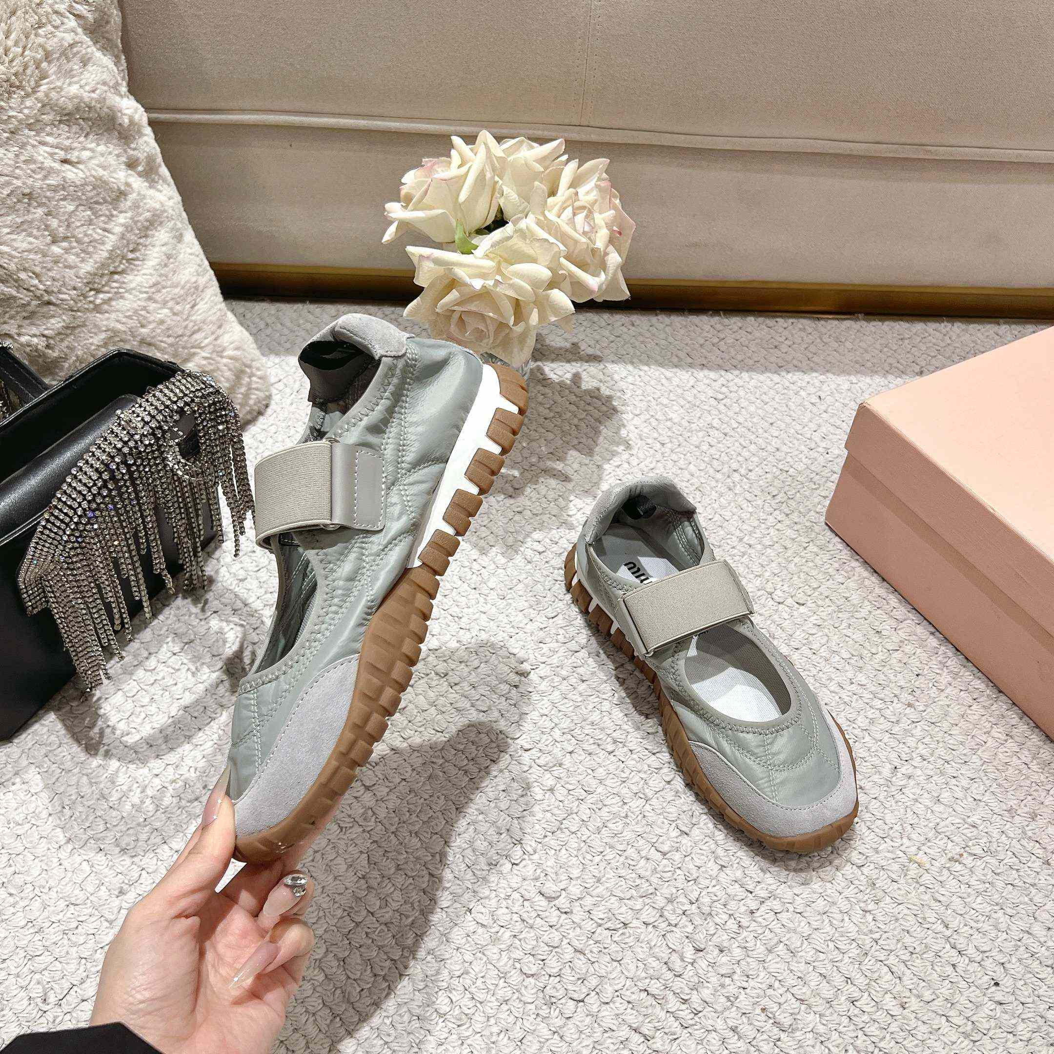 Miu Miu Tyre Technical Fabric And Suede Ballerinas - EUR FASHION