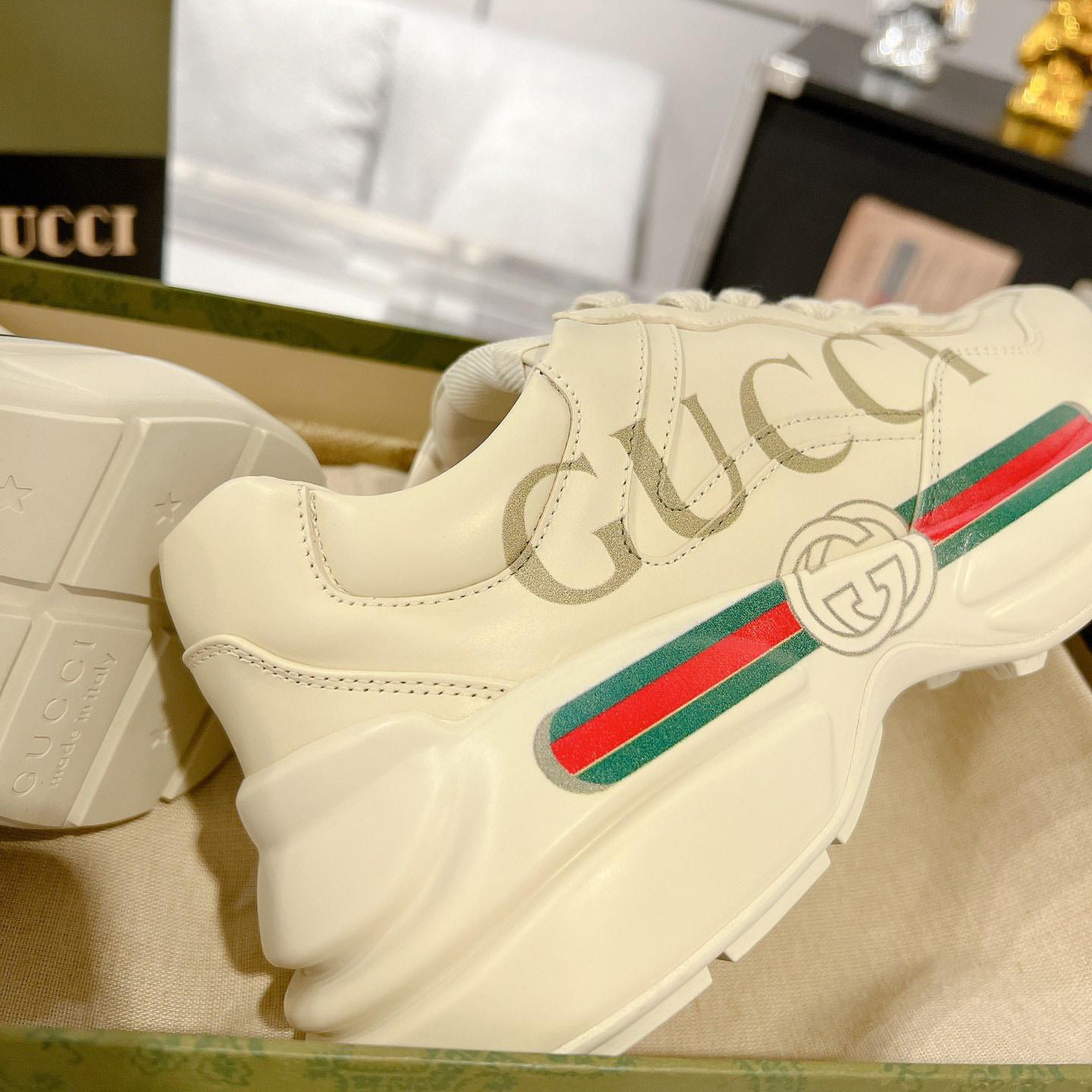Gucci Rhyton Logo Ivory Leather Sneaker - EUR FASHION