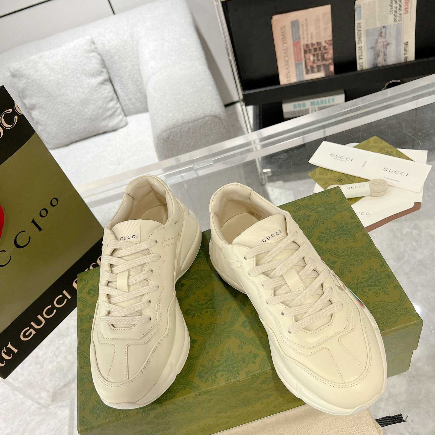 Gucci Rhyton Logo Ivory Leather Sneaker - EUR FASHION