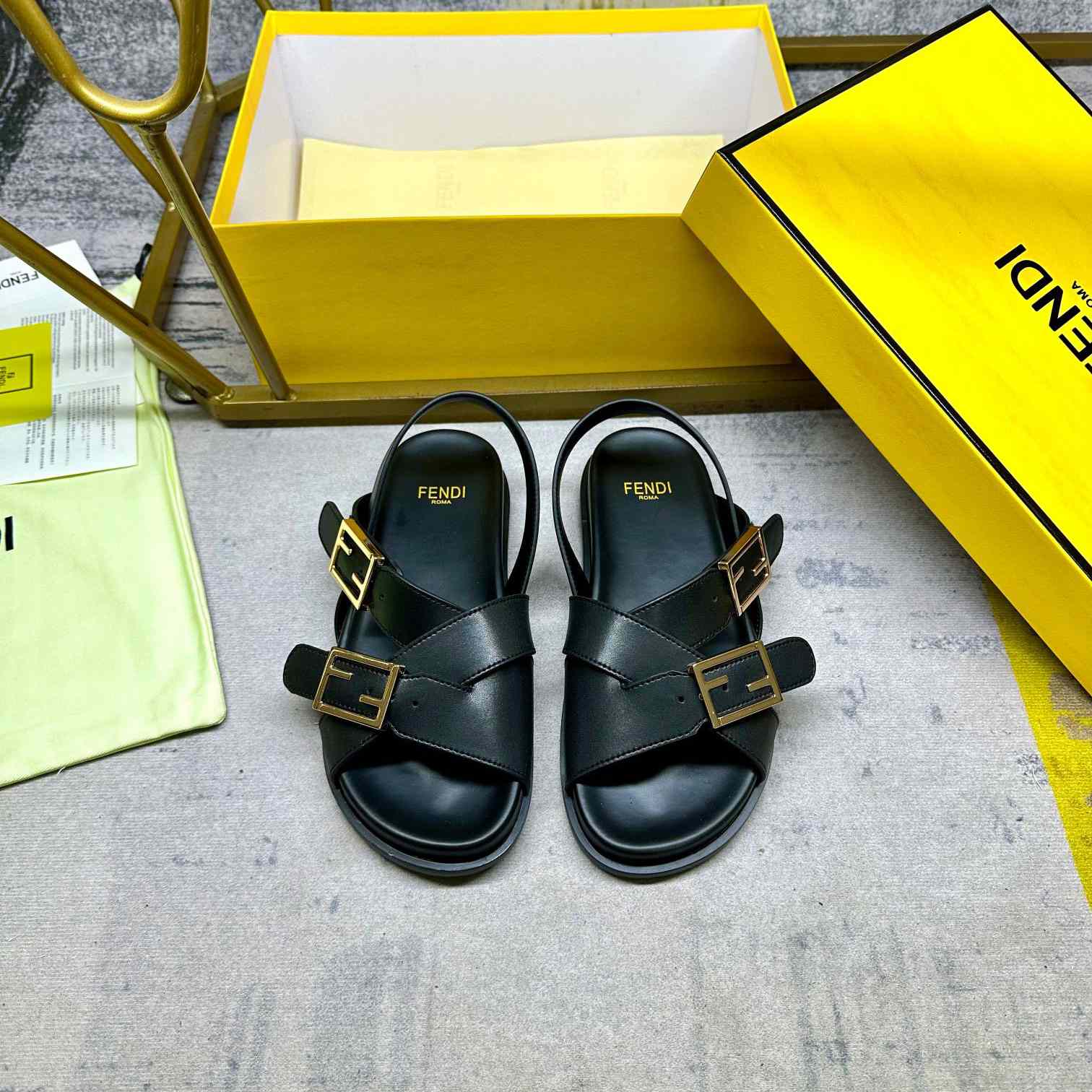 Fendi Feel Black Leather Slides - EUR FASHION