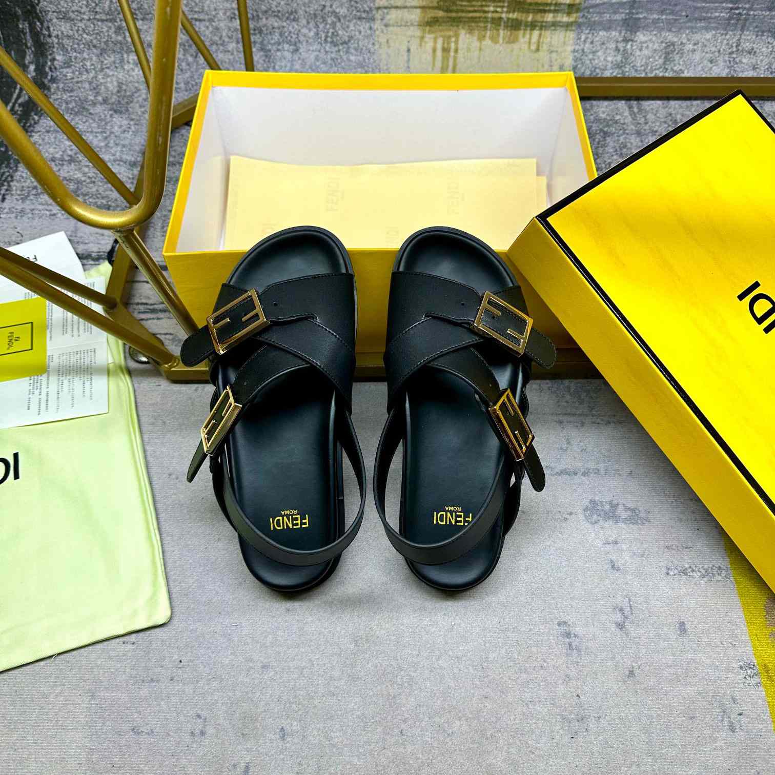 Fendi Feel Black Leather Slides - EUR FASHION