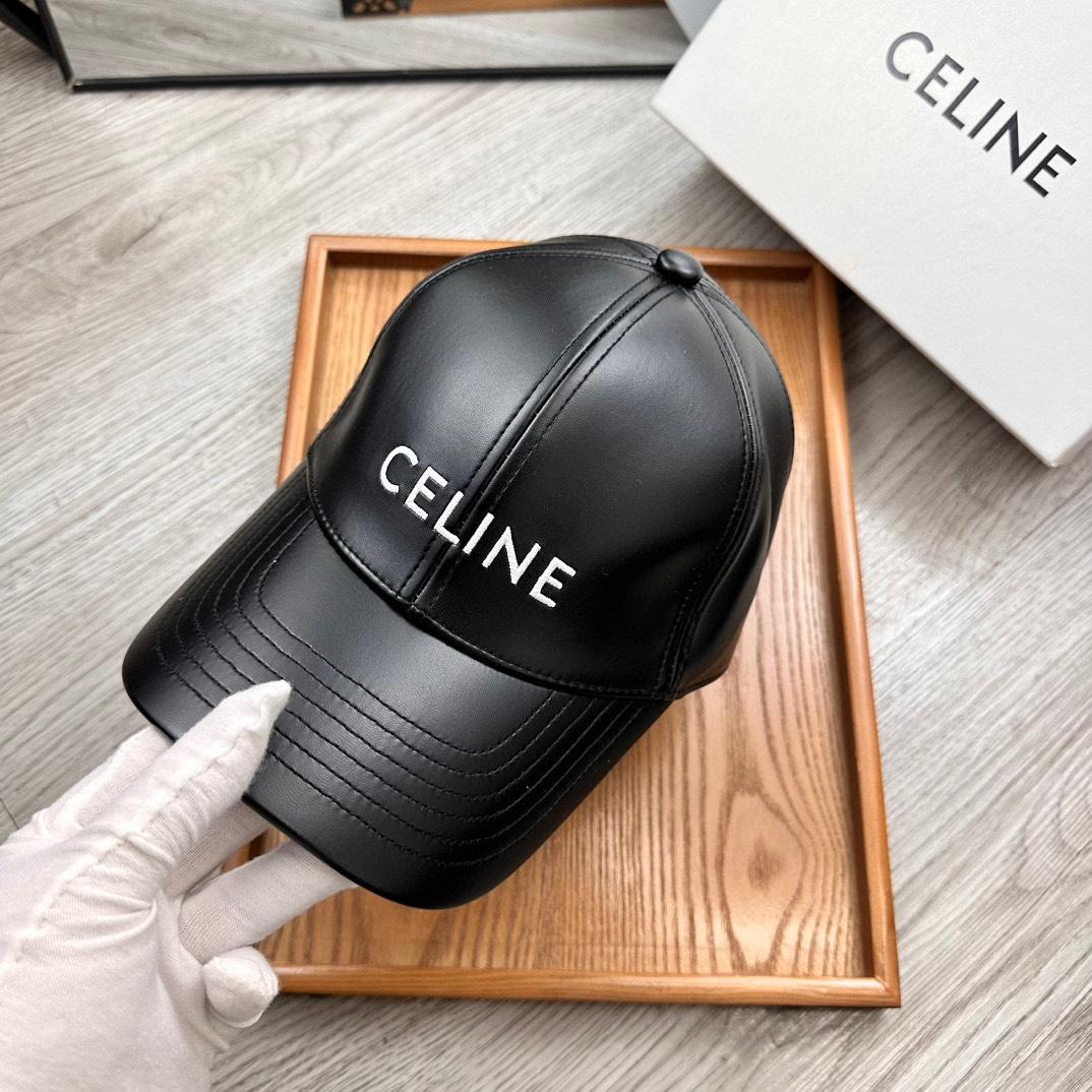 Celine Black Leather Baseball Cap - EUR FASHION