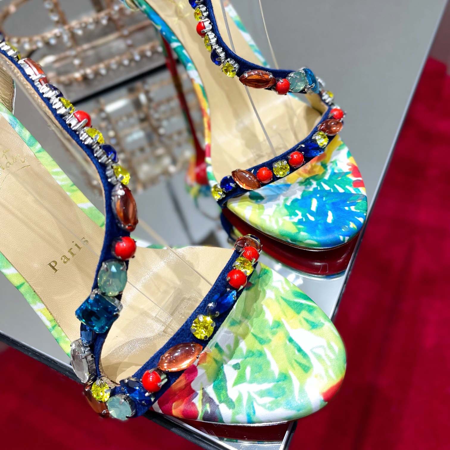 Christian Louboutin Satin Floral Print Slingback Sandals  10cm - EUR FASHION