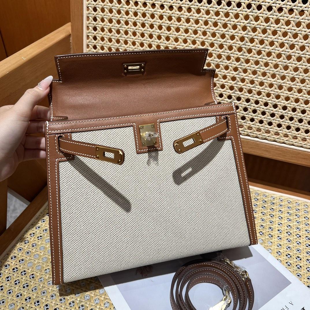 Hermes Vintage Toile & Barenia Kelly 25 - EUR FASHION