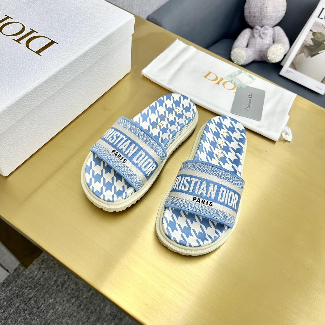 Dior Wmns DWay Slide 'Houndstooth - Corn Flower' - EUR FASHION