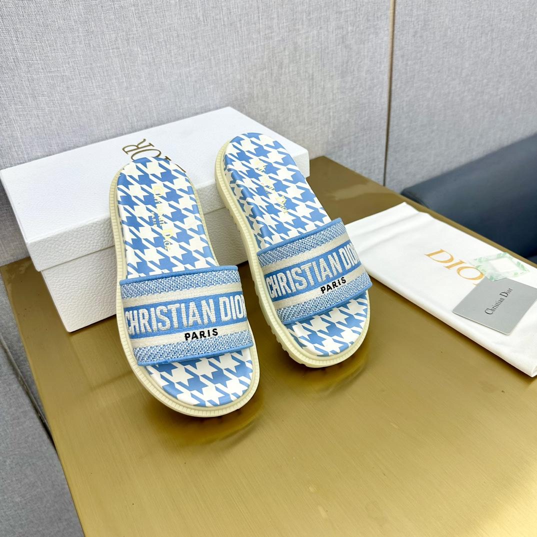 Dior Wmns DWay Slide 'Houndstooth - Corn Flower' - EUR FASHION