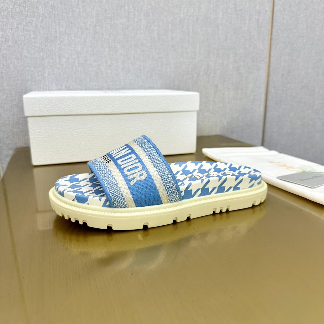 Dior Wmns DWay Slide 'Houndstooth - Corn Flower' - EUR FASHION
