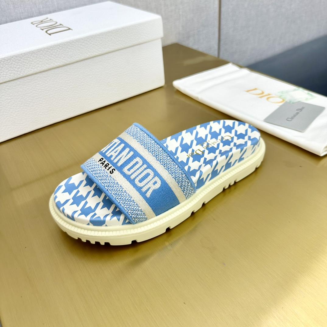Dior Wmns DWay Slide 'Houndstooth - Corn Flower' - EUR FASHION