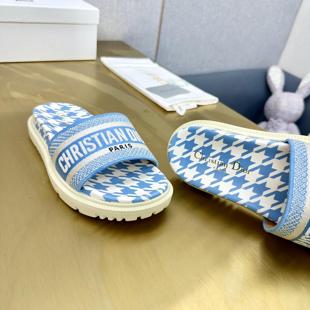 Dior Wmns DWay Slide 'Houndstooth - Corn Flower' - EUR FASHION