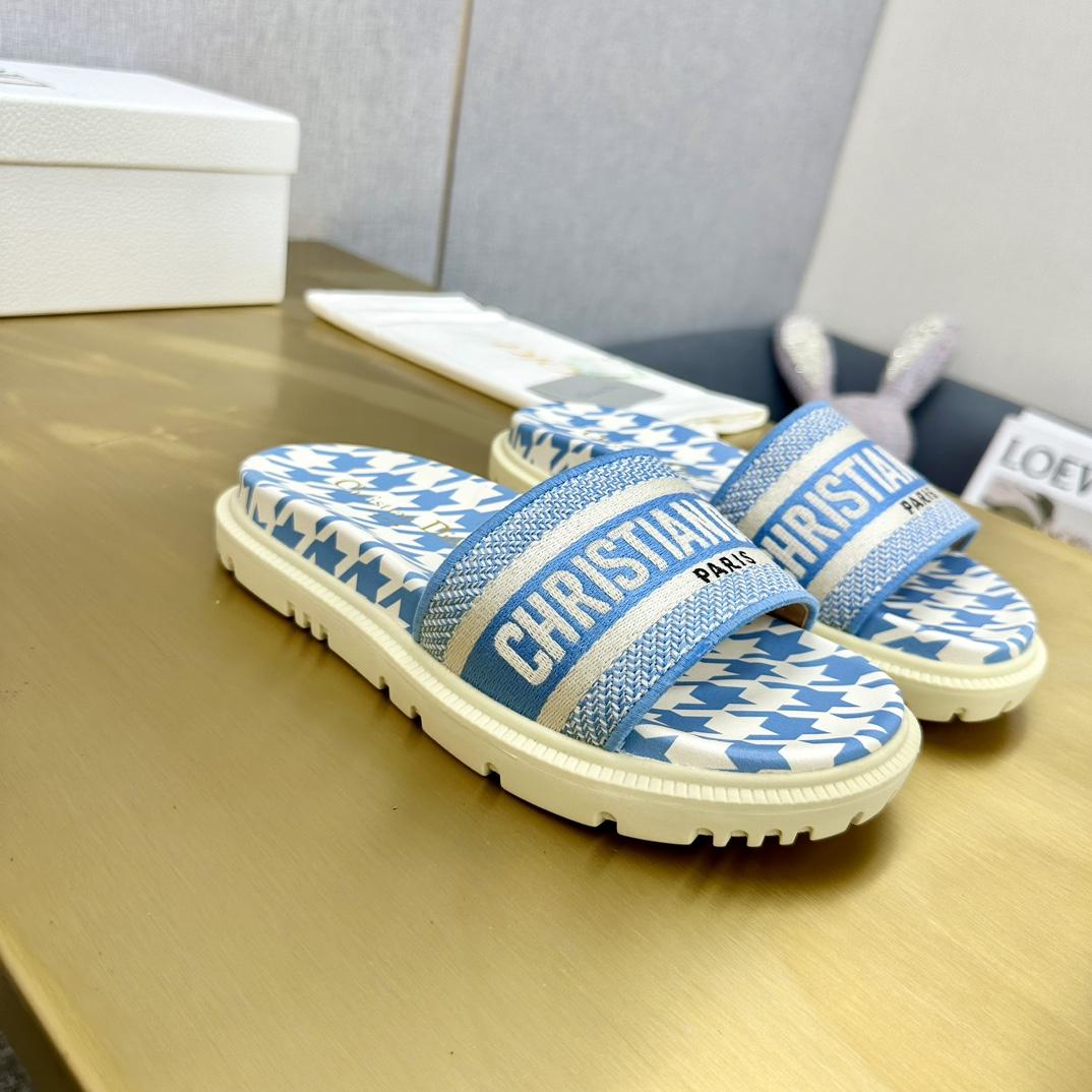 Dior Wmns DWay Slide 'Houndstooth - Corn Flower' - EUR FASHION