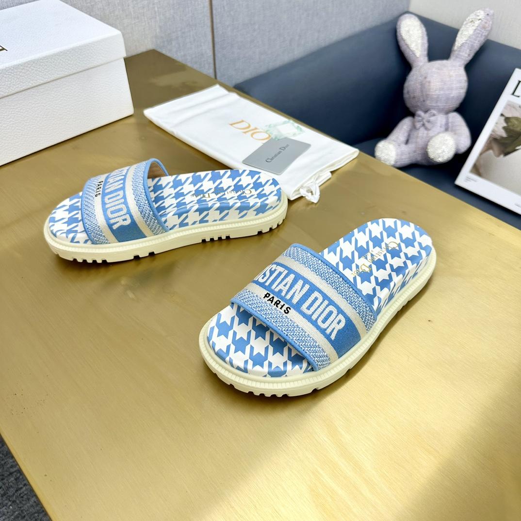Dior Wmns DWay Slide 'Houndstooth - Corn Flower' - EUR FASHION