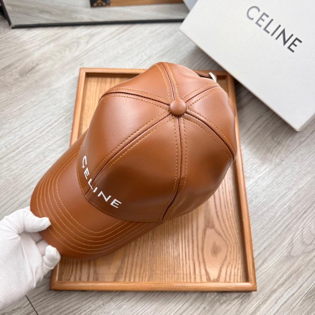 Celine Brown Leather Baseball Cap - EUR FASHION