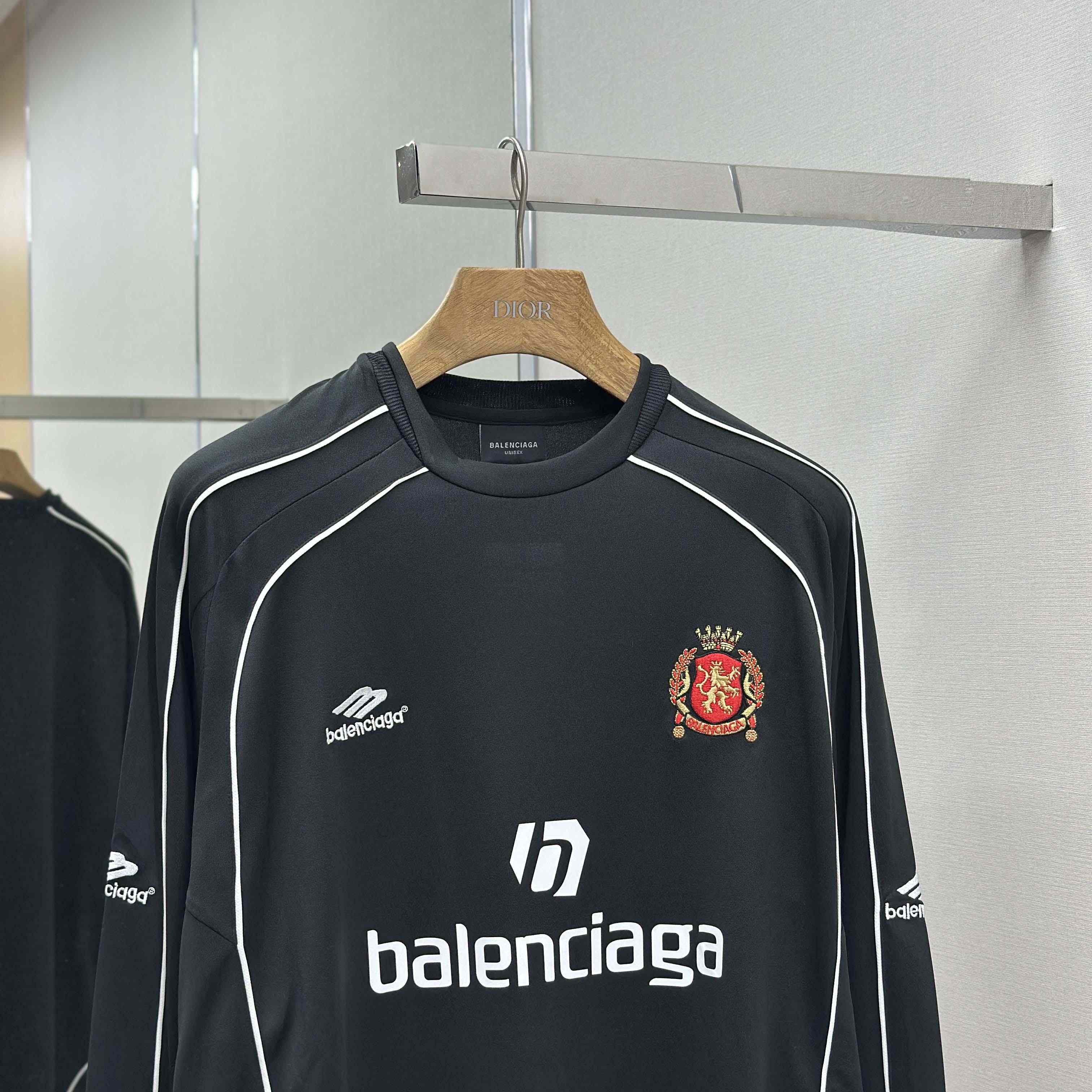 Balenciaga Paris Black Long Sleeve Soccer Jersey - EUR FASHION