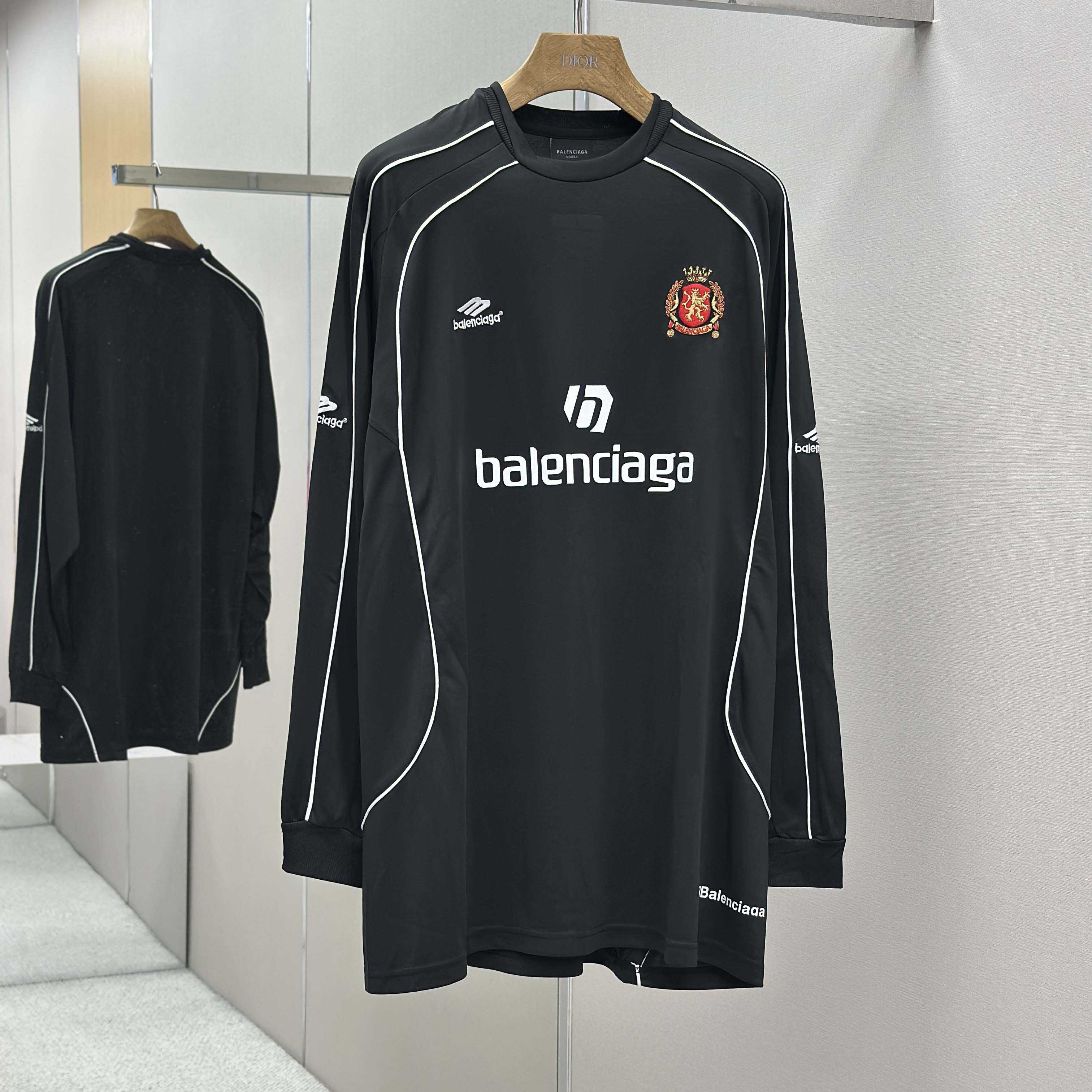 Balenciaga Paris Black Long Sleeve Soccer Jersey - EUR FASHION
