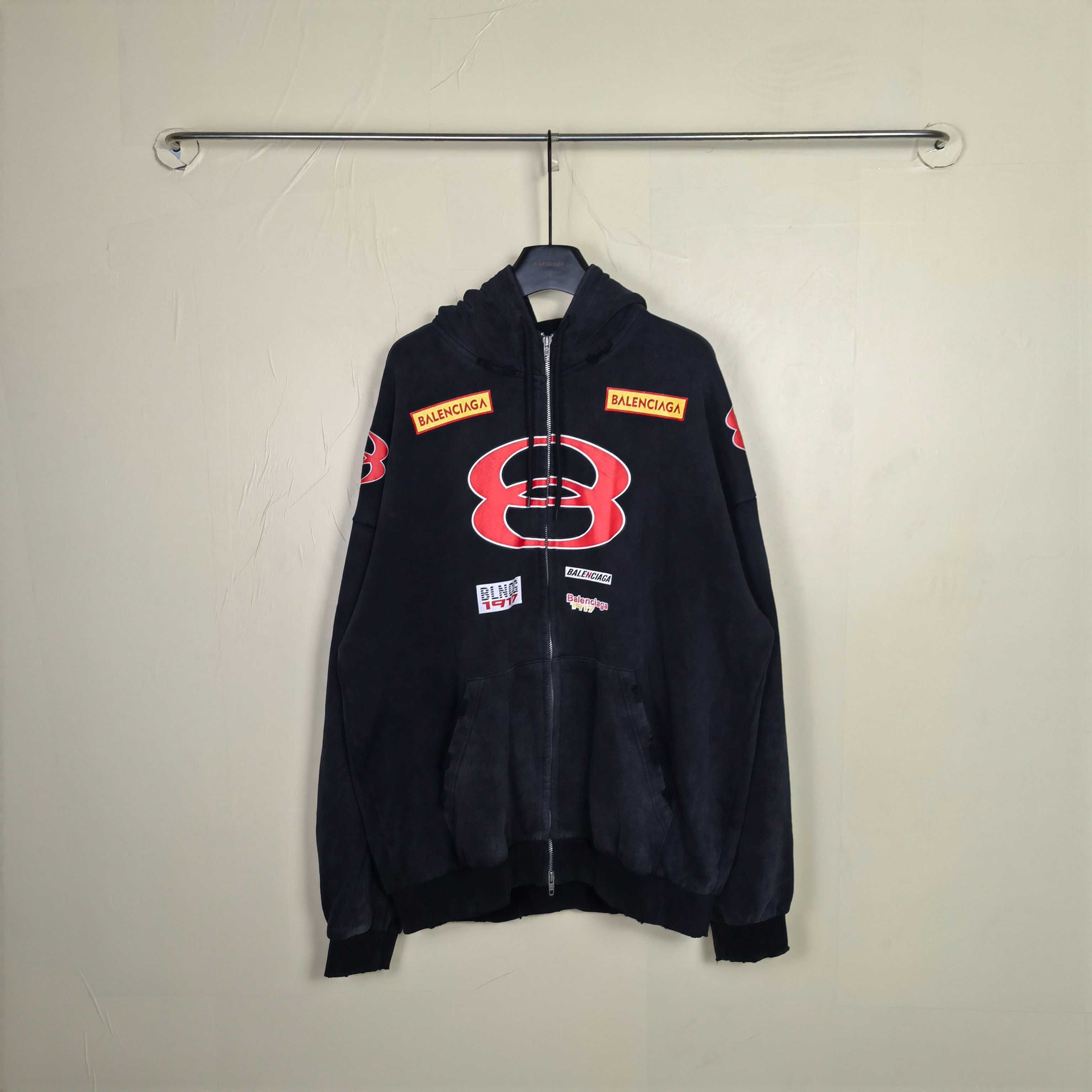 Balenciaga Sponsor Logos Large Zip-Up Hoodie In Faded Washed Black - EUR FASHION