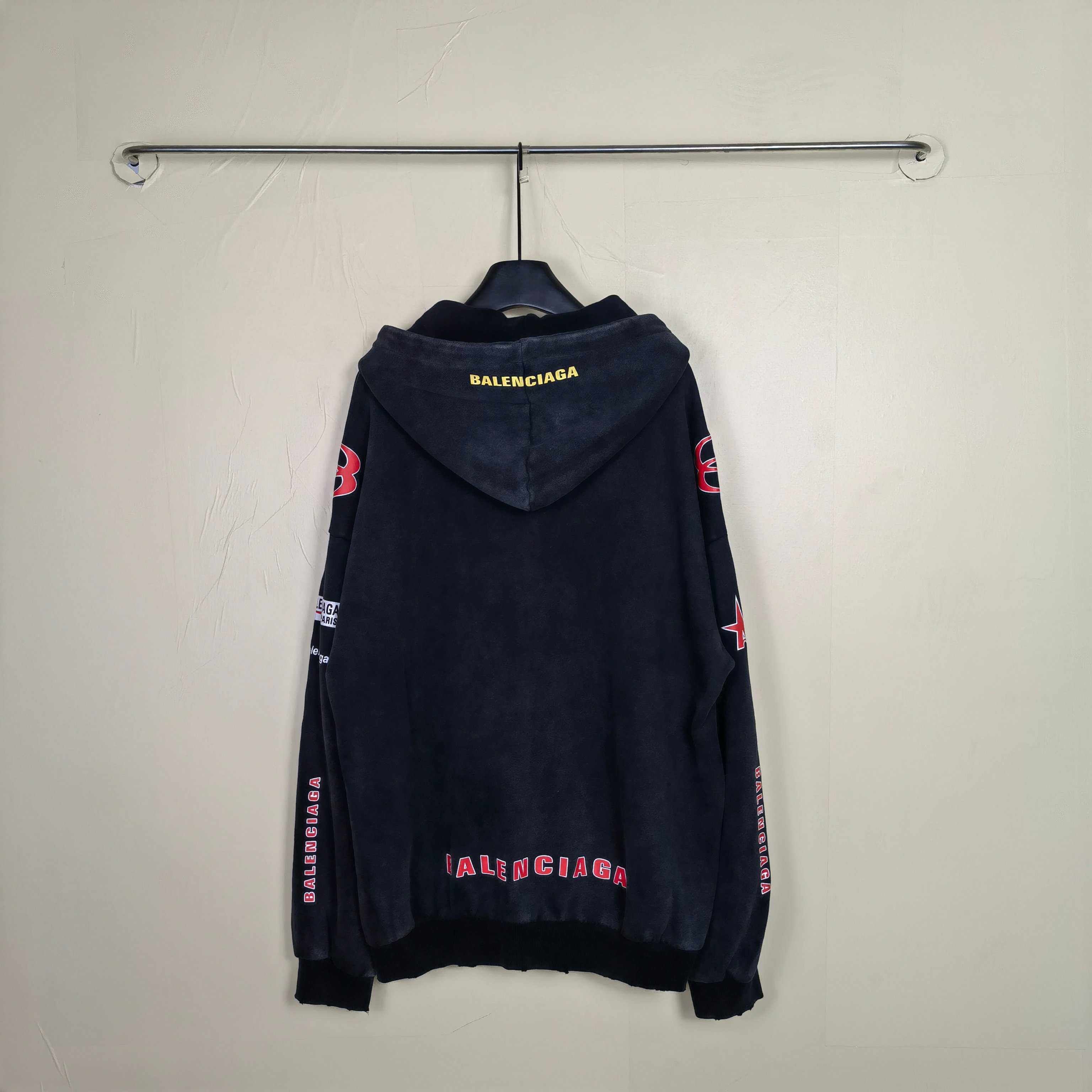 Balenciaga Sponsor Logos Large Zip-Up Hoodie In Faded Washed Black - EUR FASHION