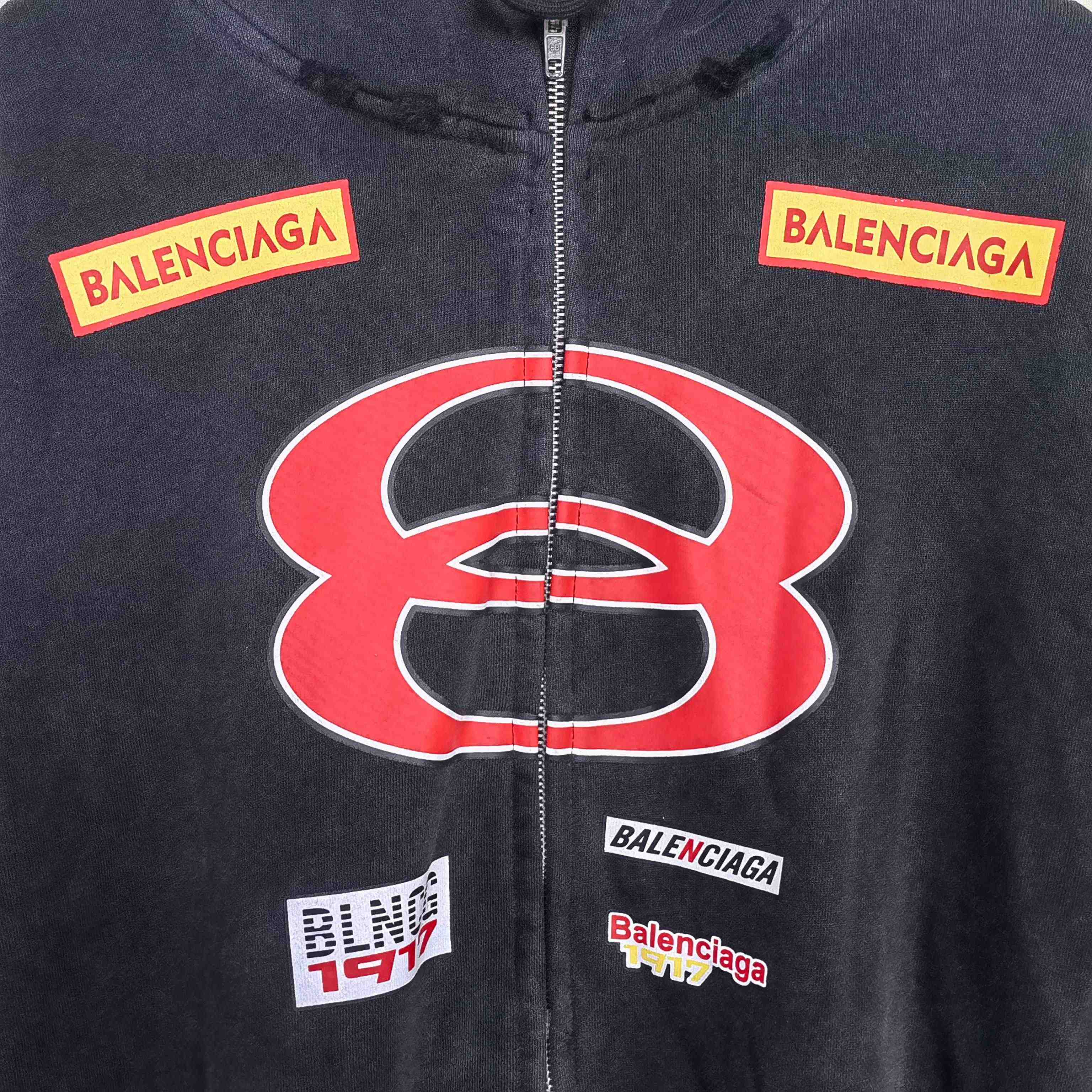 Balenciaga Sponsor Logos Large Zip-Up Hoodie In Faded Washed Black - EUR FASHION