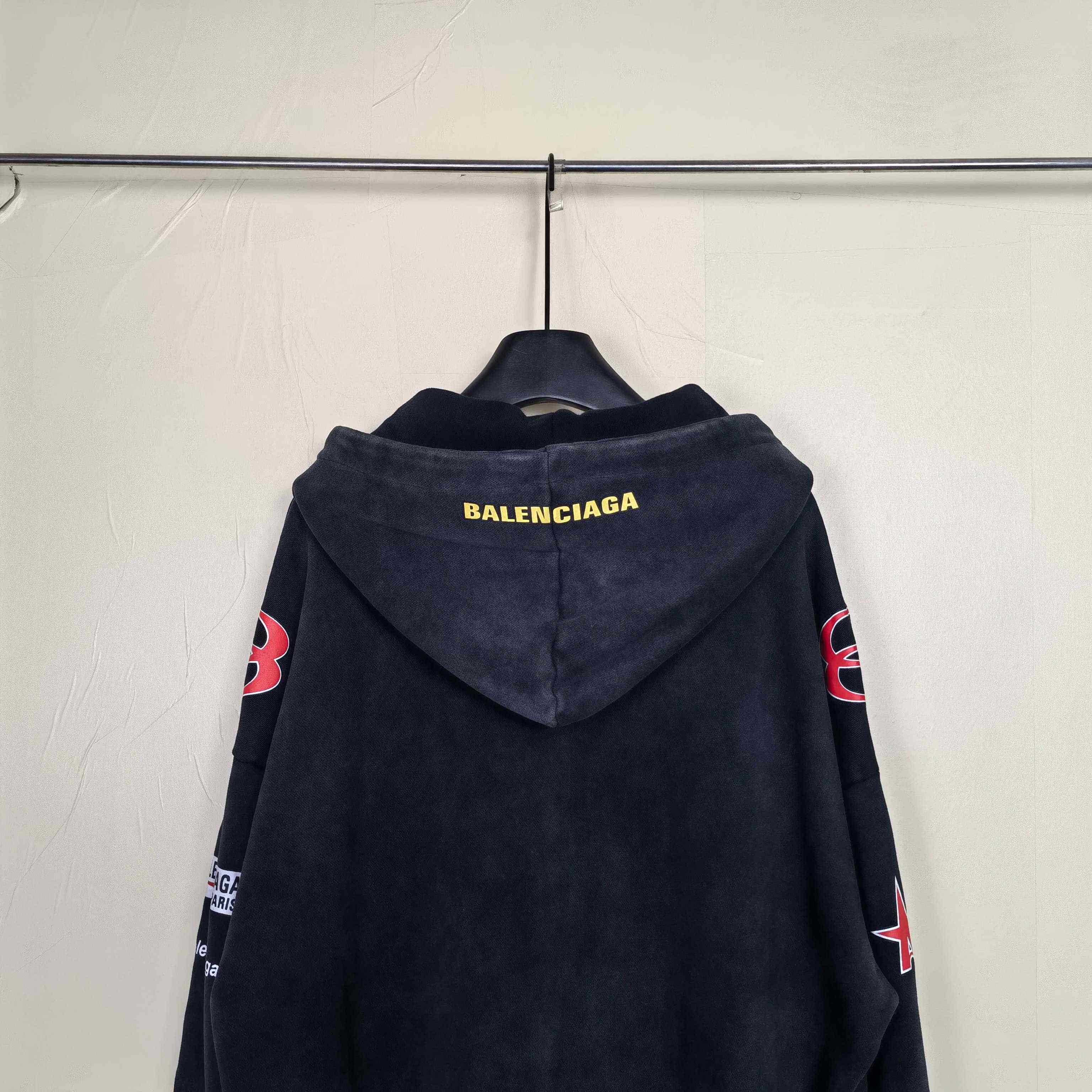 Balenciaga Sponsor Logos Large Zip-Up Hoodie In Faded Washed Black - EUR FASHION