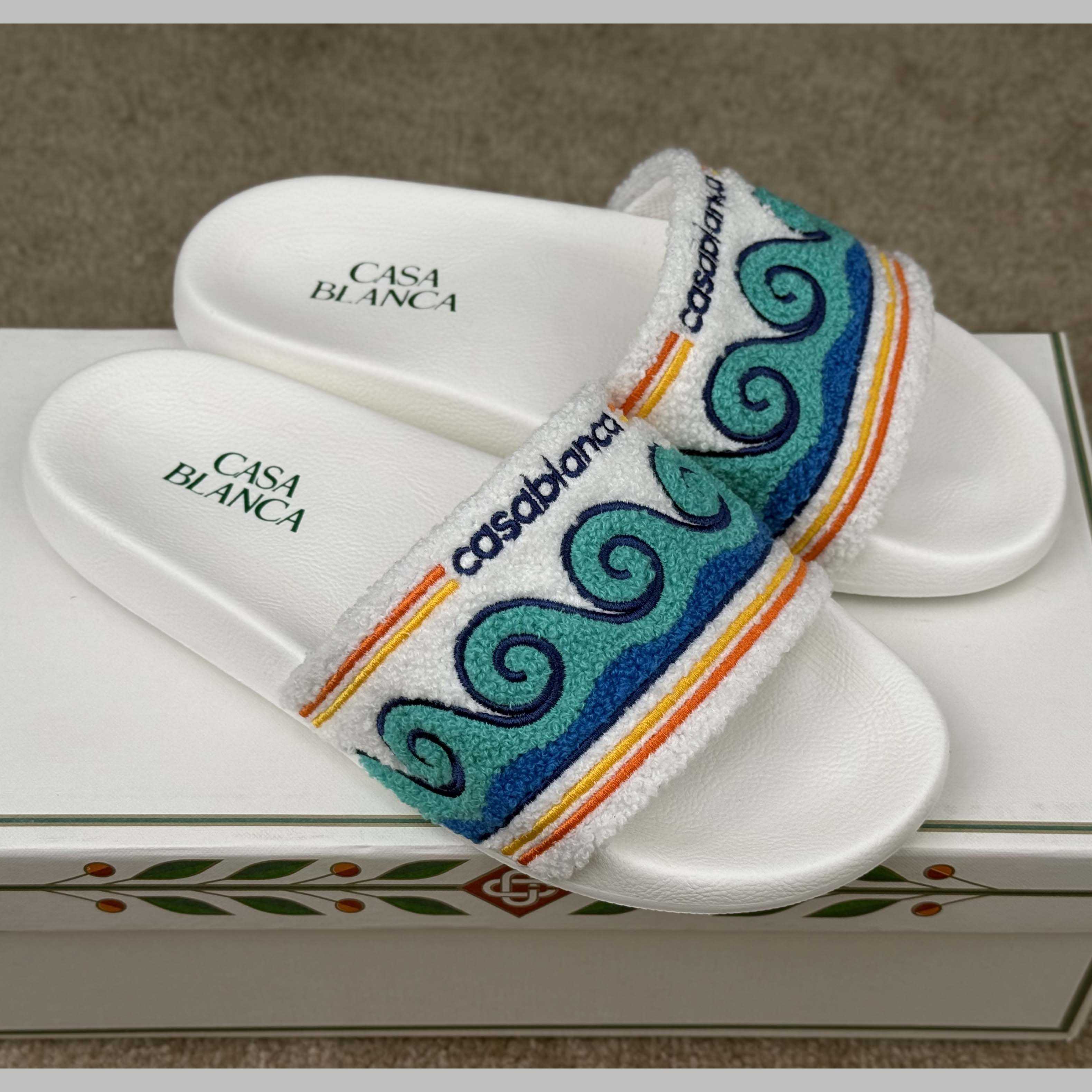 Casablanca Men's Embroidered Terry Slide Sandals - EUR FASHION