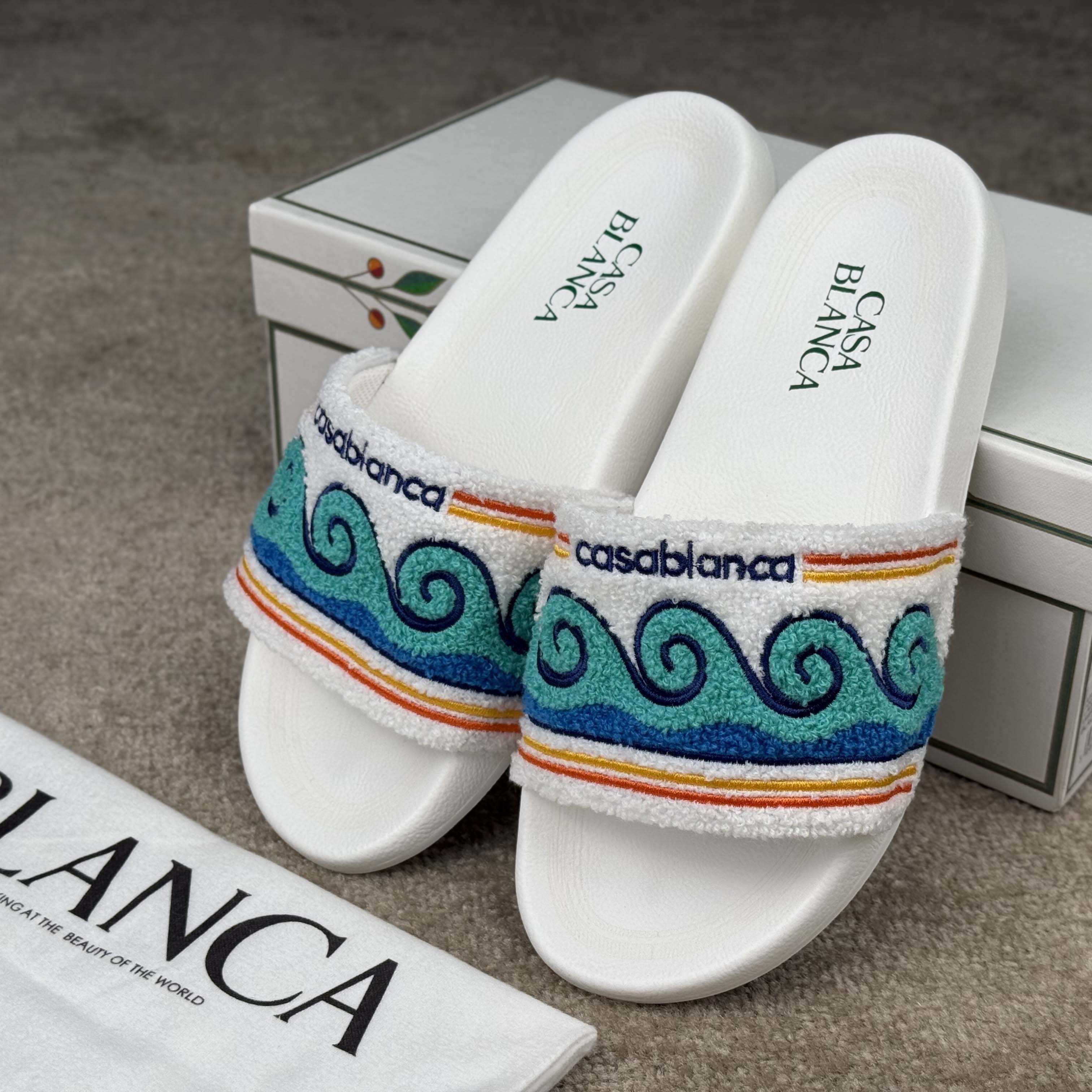 Casablanca Men's Embroidered Terry Slide Sandals - EUR FASHION