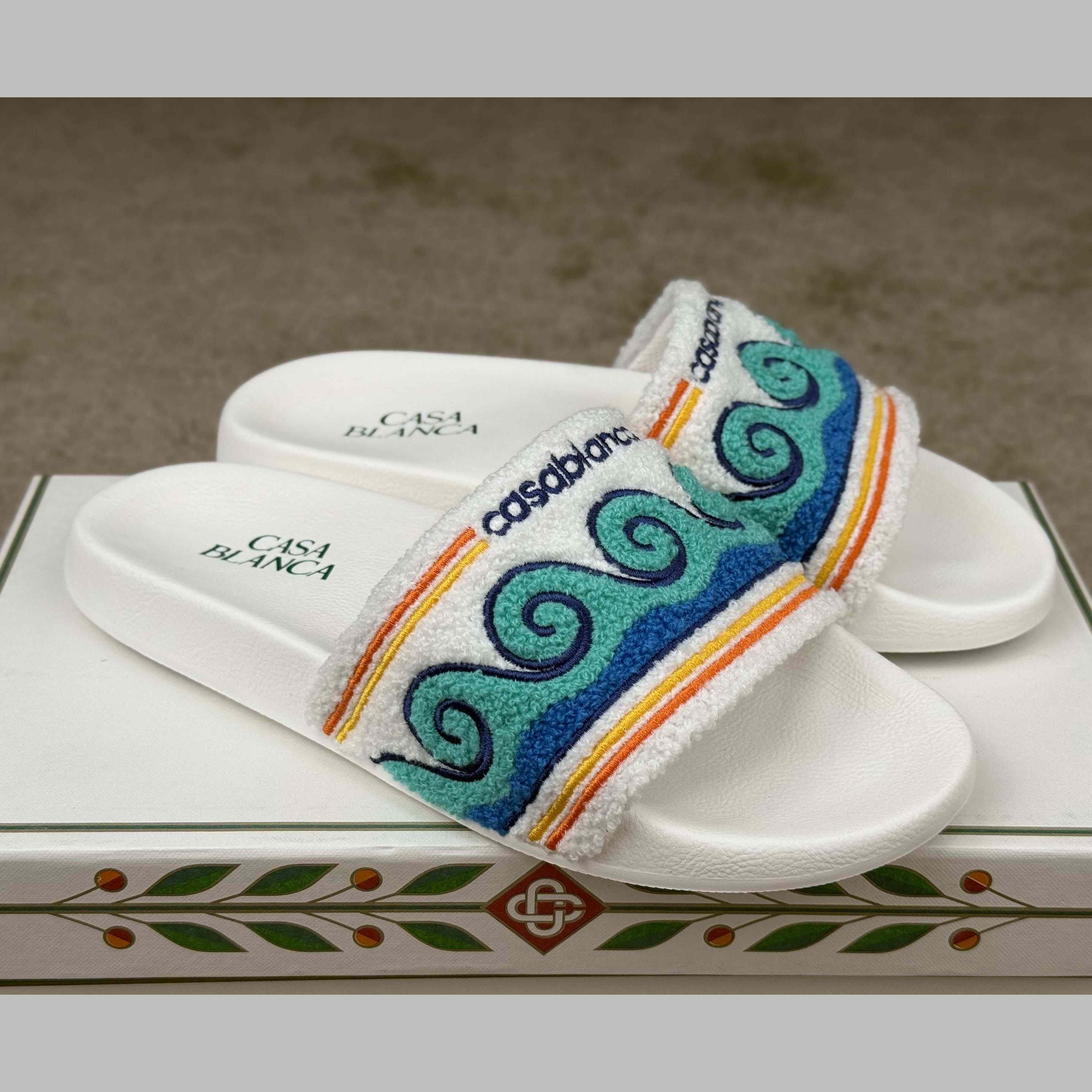 Casablanca Men's Embroidered Terry Slide Sandals - EUR FASHION
