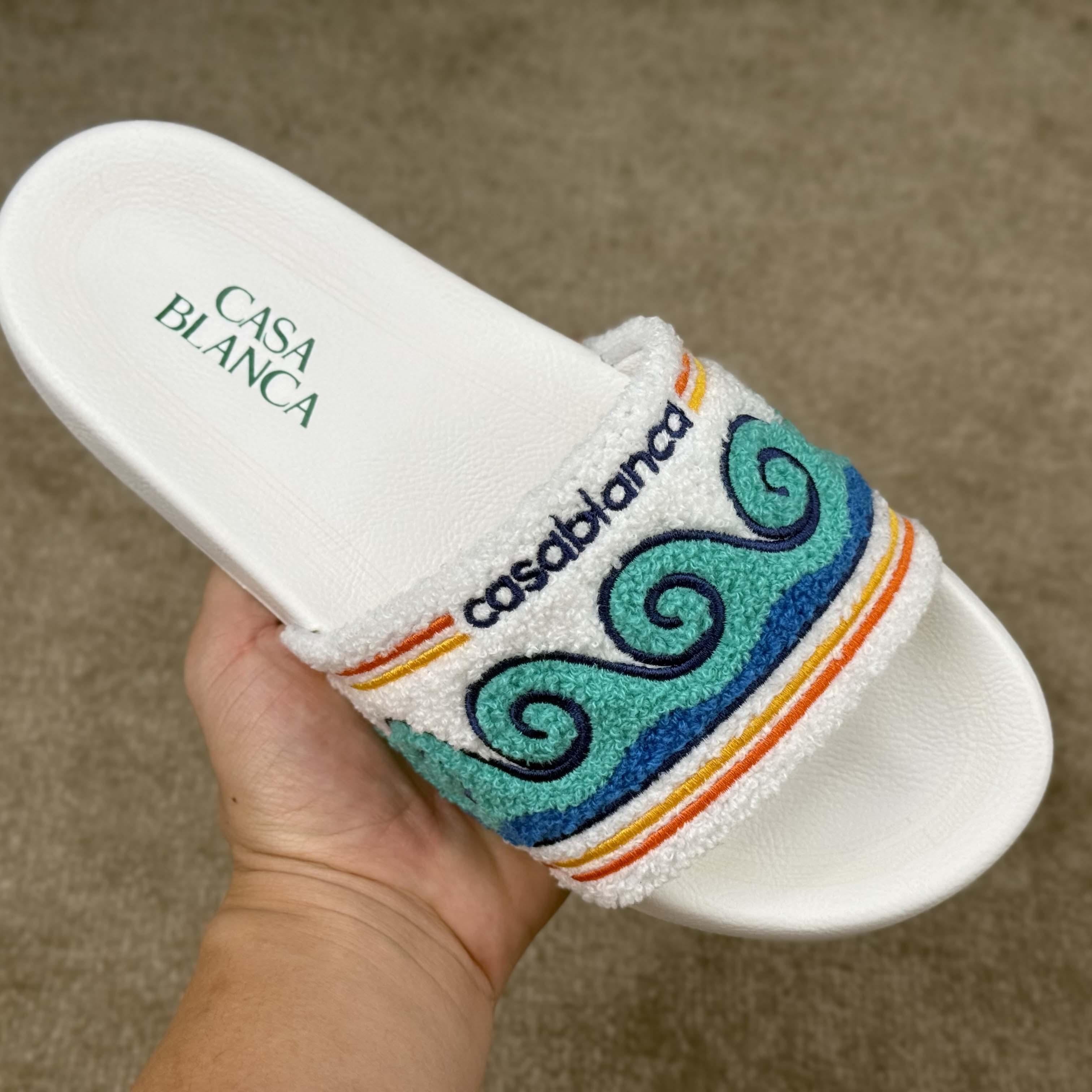 Casablanca Men's Embroidered Terry Slide Sandals - EUR FASHION