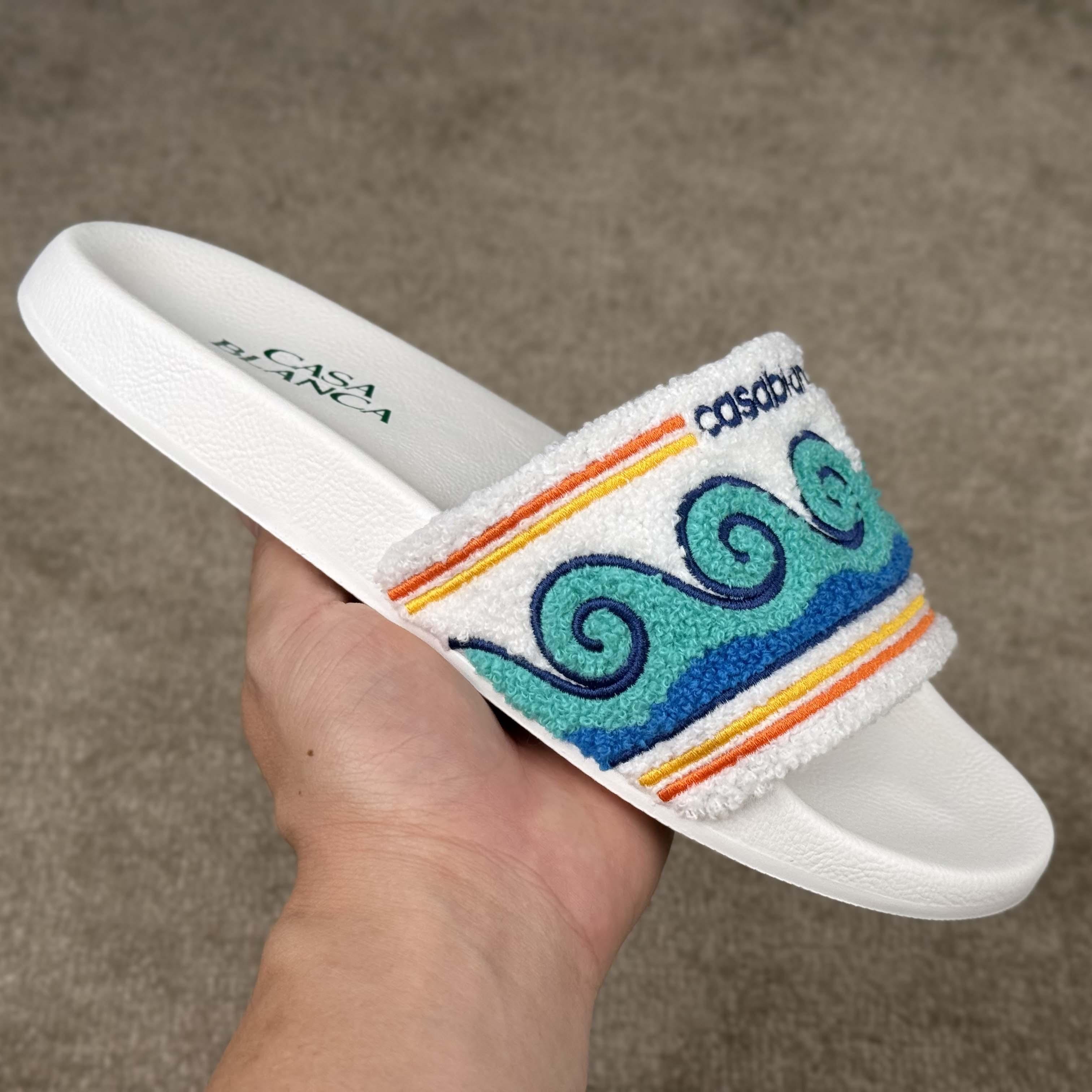 Casablanca Men's Embroidered Terry Slide Sandals - EUR FASHION