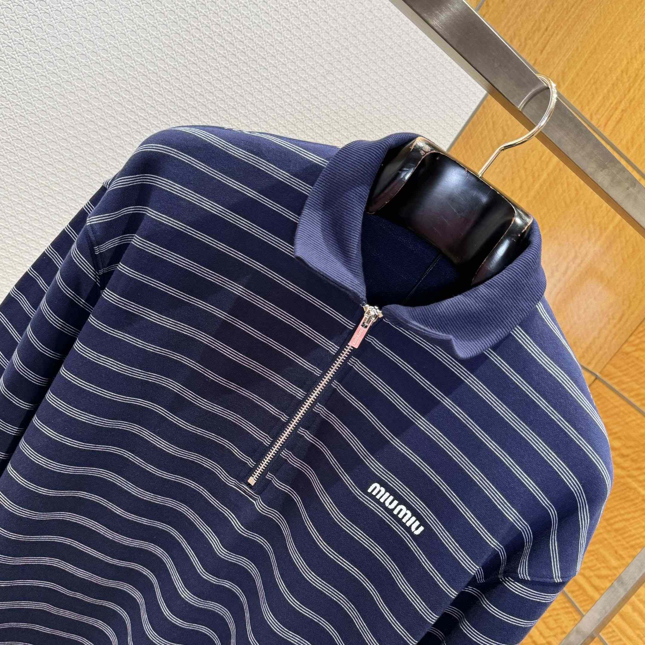 Miu Miu Striped ZIp-Up Polo Shirt - EUR FASHION