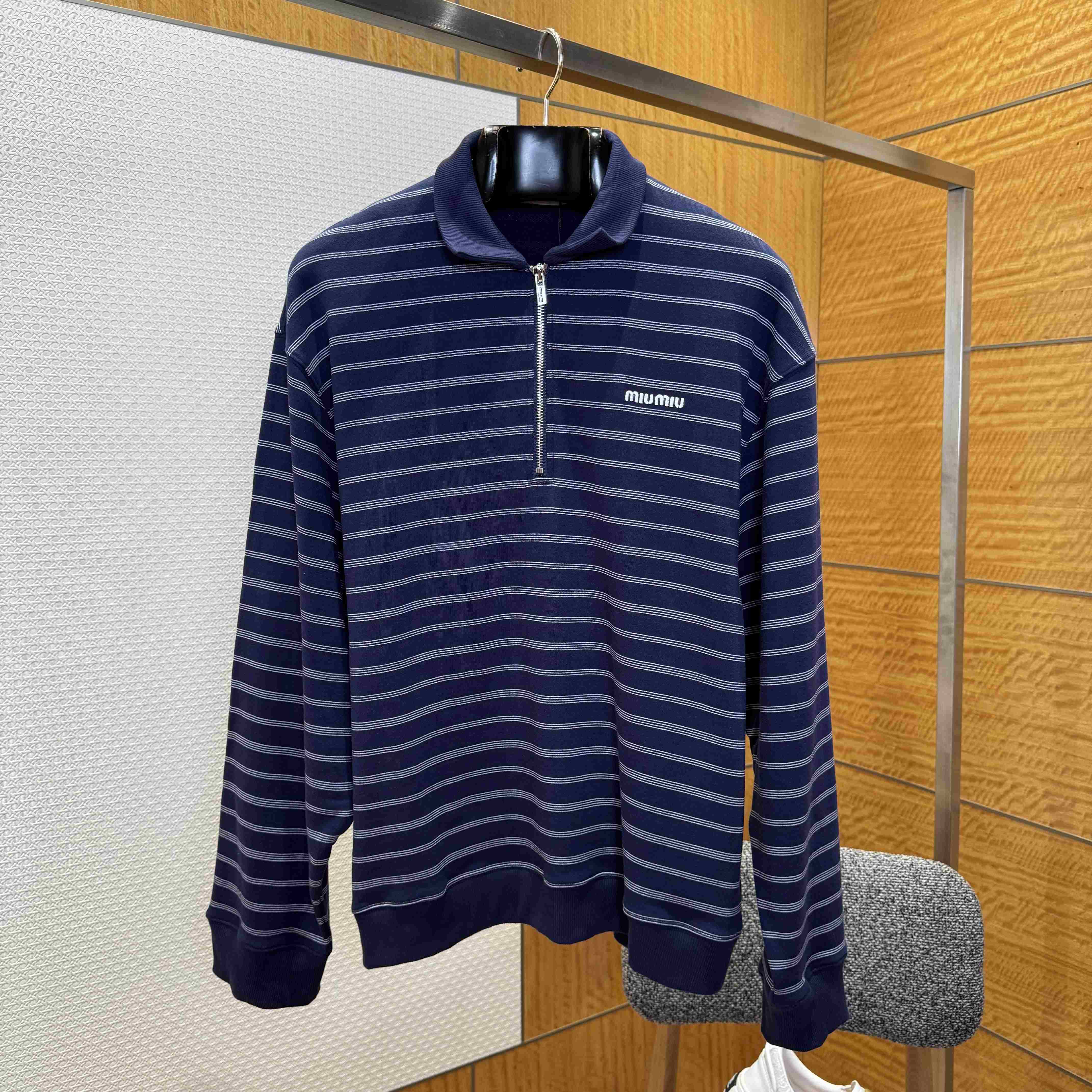 Miu Miu Striped ZIp-Up Polo Shirt - EUR FASHION