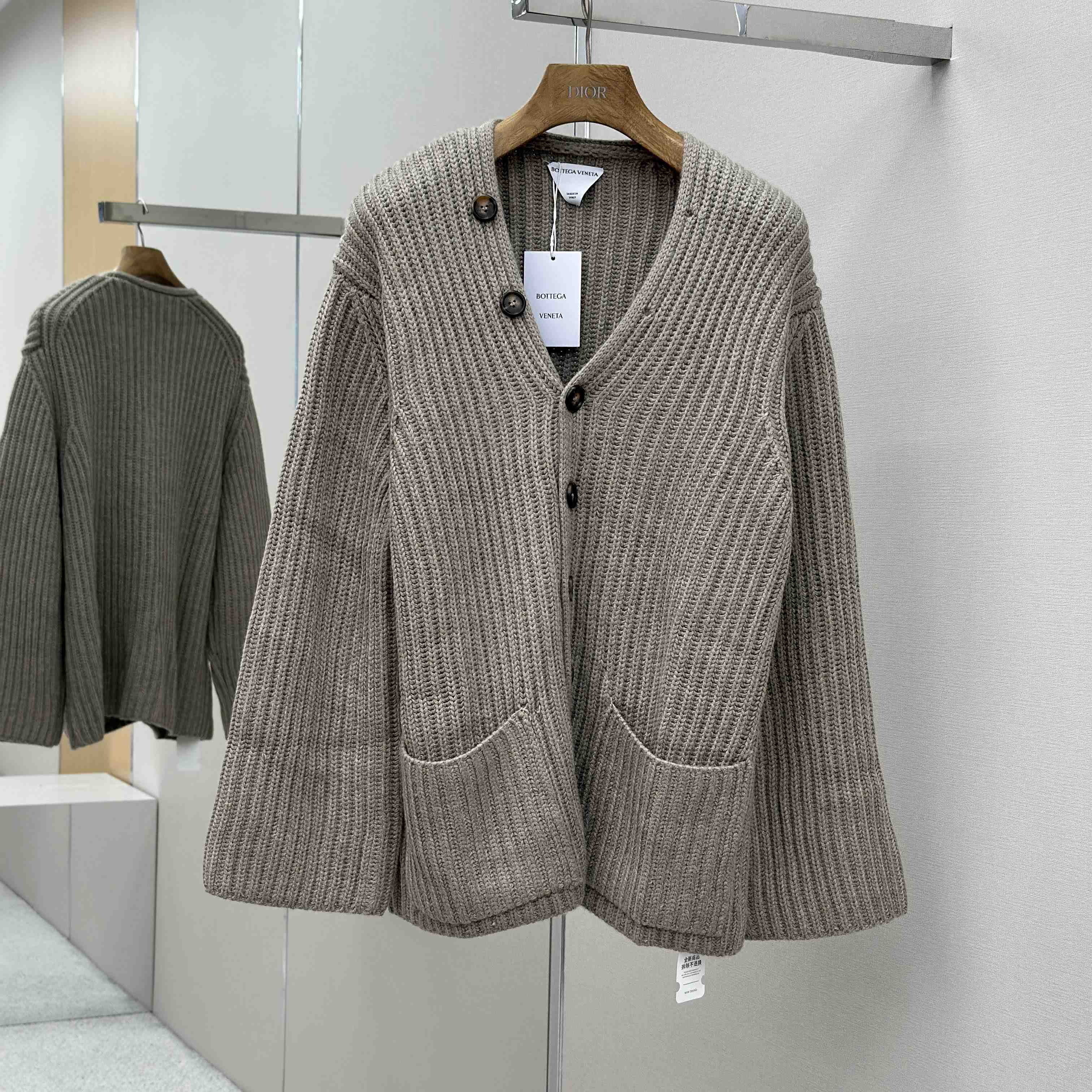 Bottega Veneta Neutral V-Neck Knit Cardigan - EUR FASHION