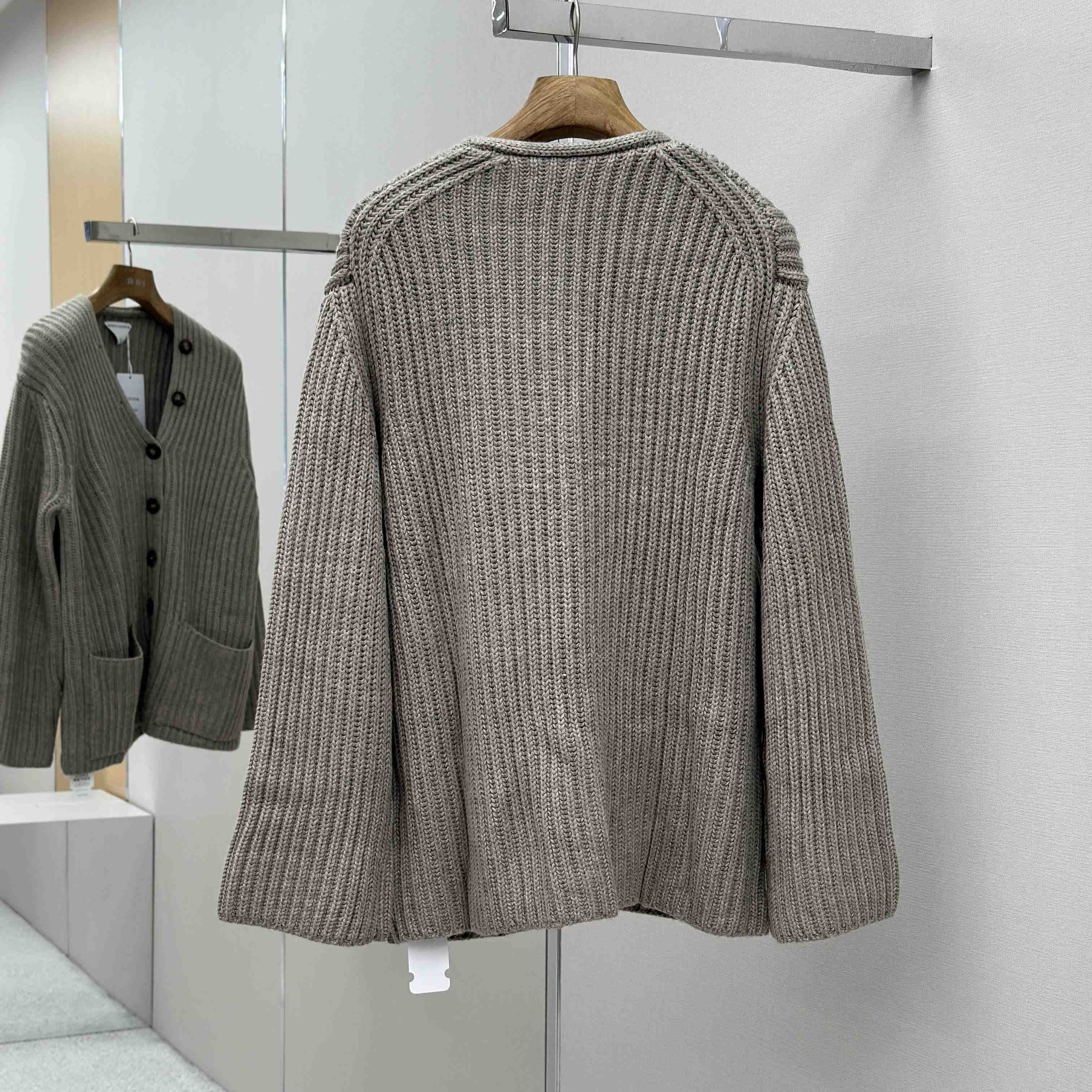 Bottega Veneta Neutral V-Neck Knit Cardigan - EUR FASHION
