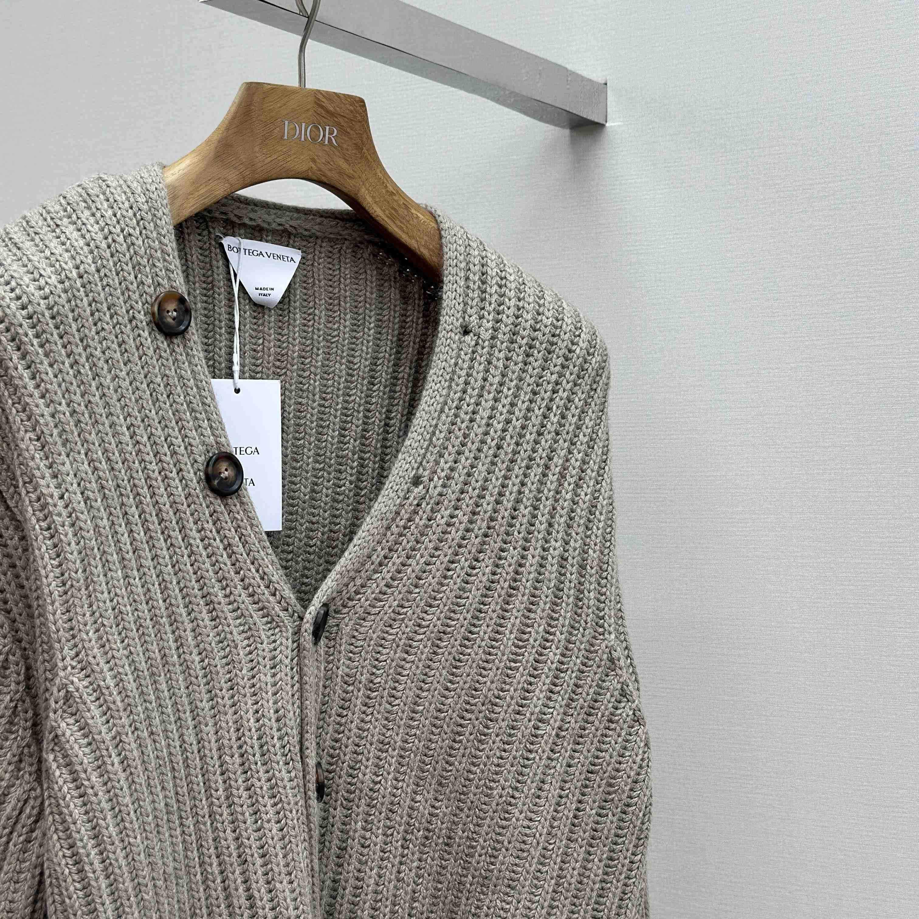 Bottega Veneta Neutral V-Neck Knit Cardigan - EUR FASHION