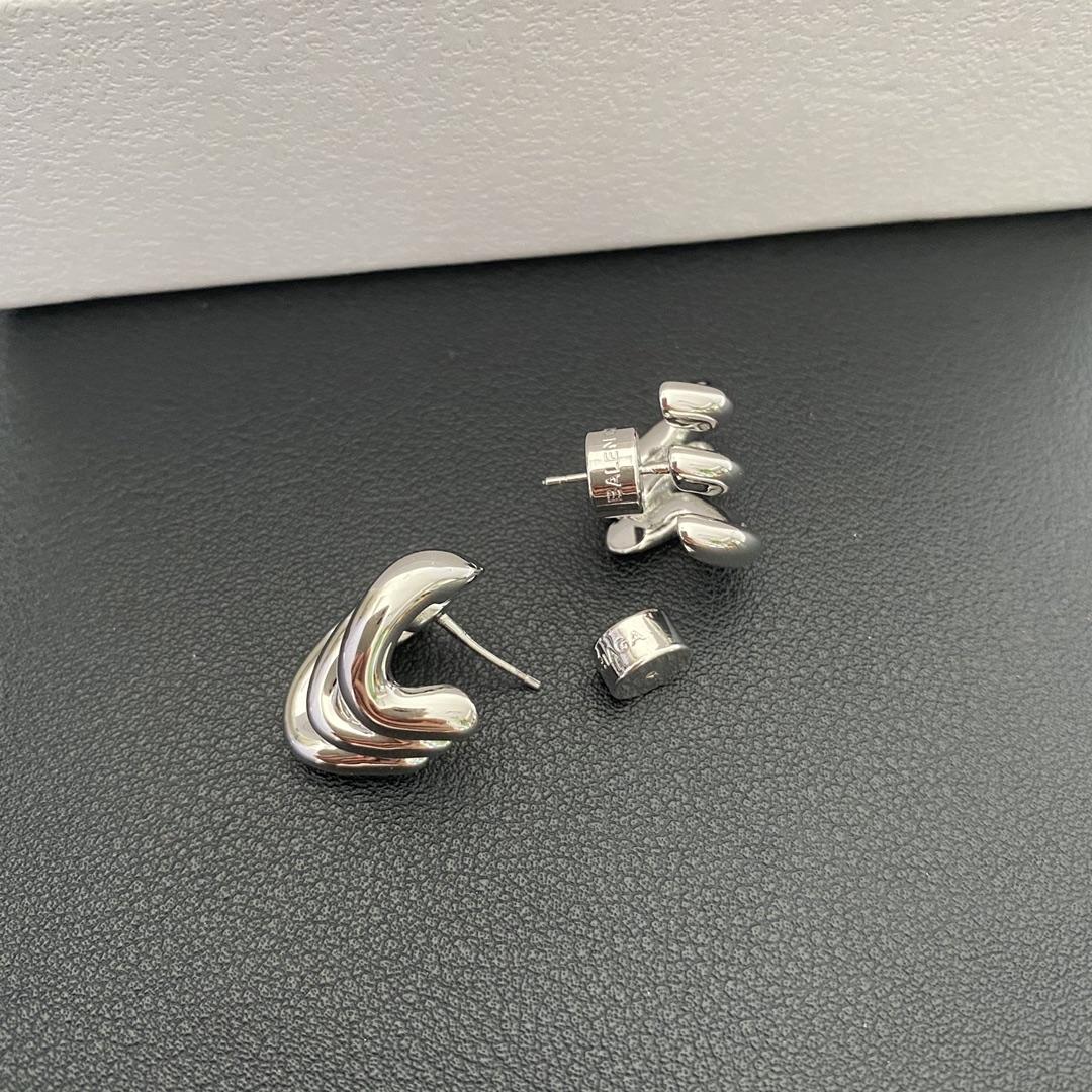 Balenciaga Loop Trio Earrings In Shiny Silver Brass - EUR FASHION