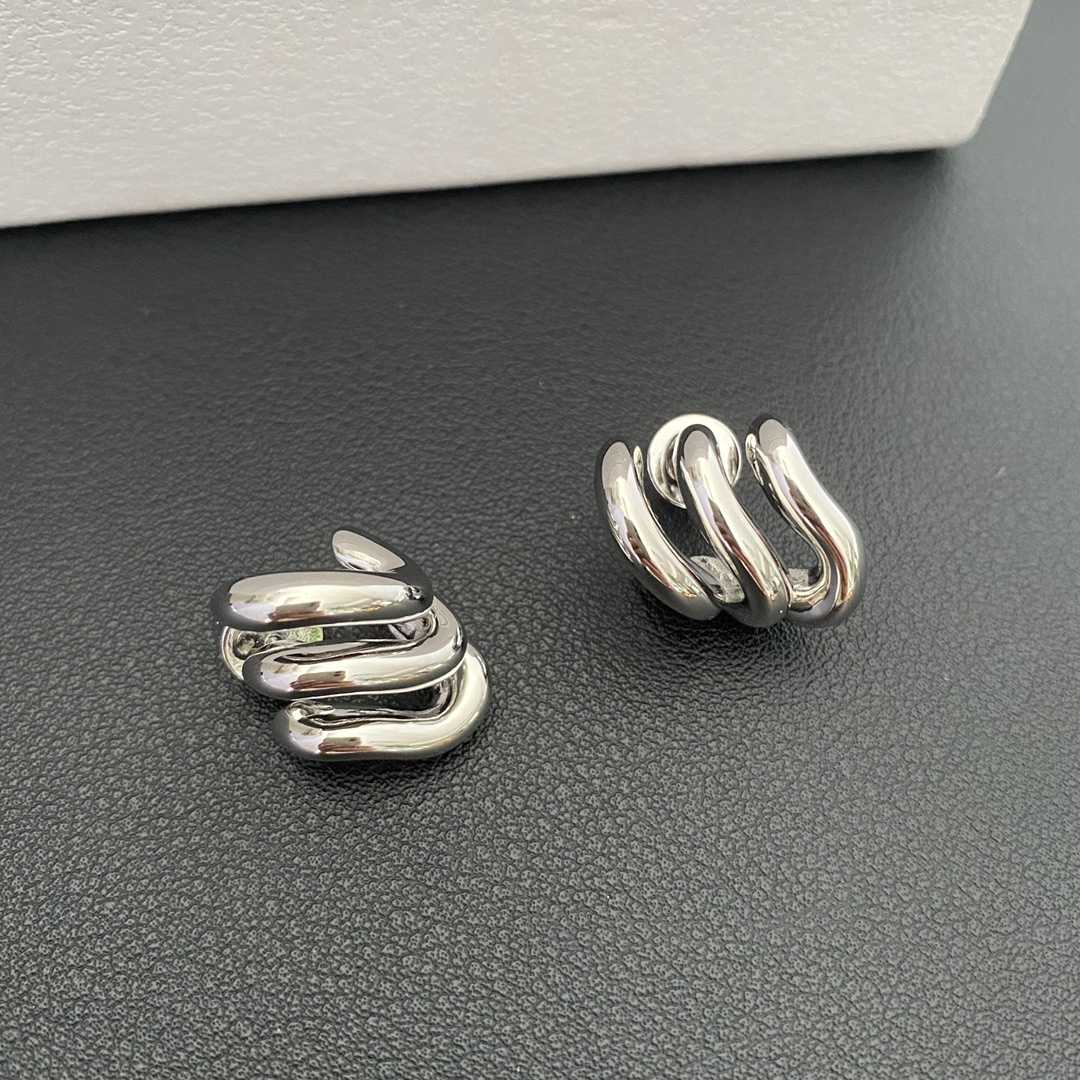 Balenciaga Loop Trio Earrings In Shiny Silver Brass - EUR FASHION