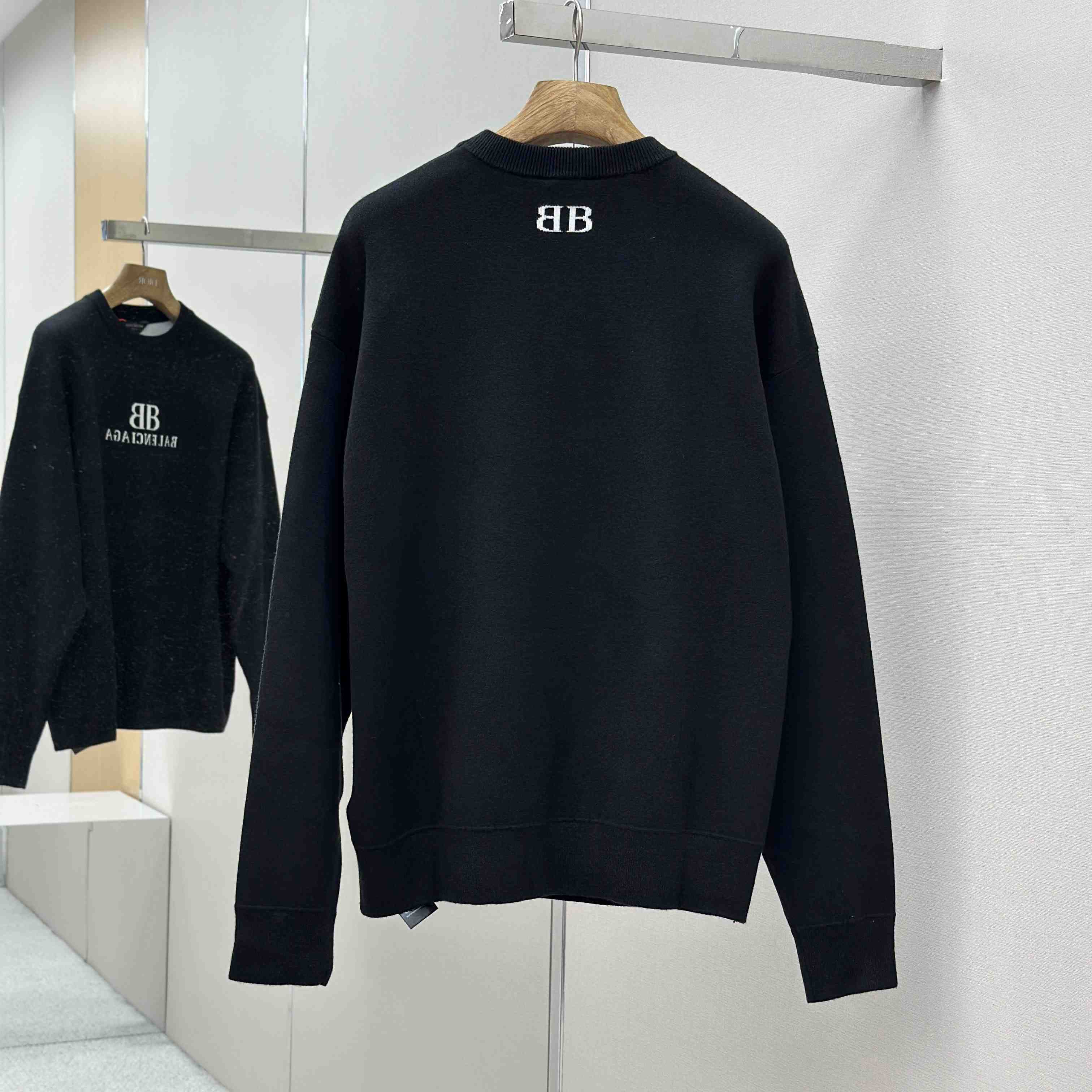 Balenciaga Crewneck Sweater In Black And White Wool Knit - EUR FASHION