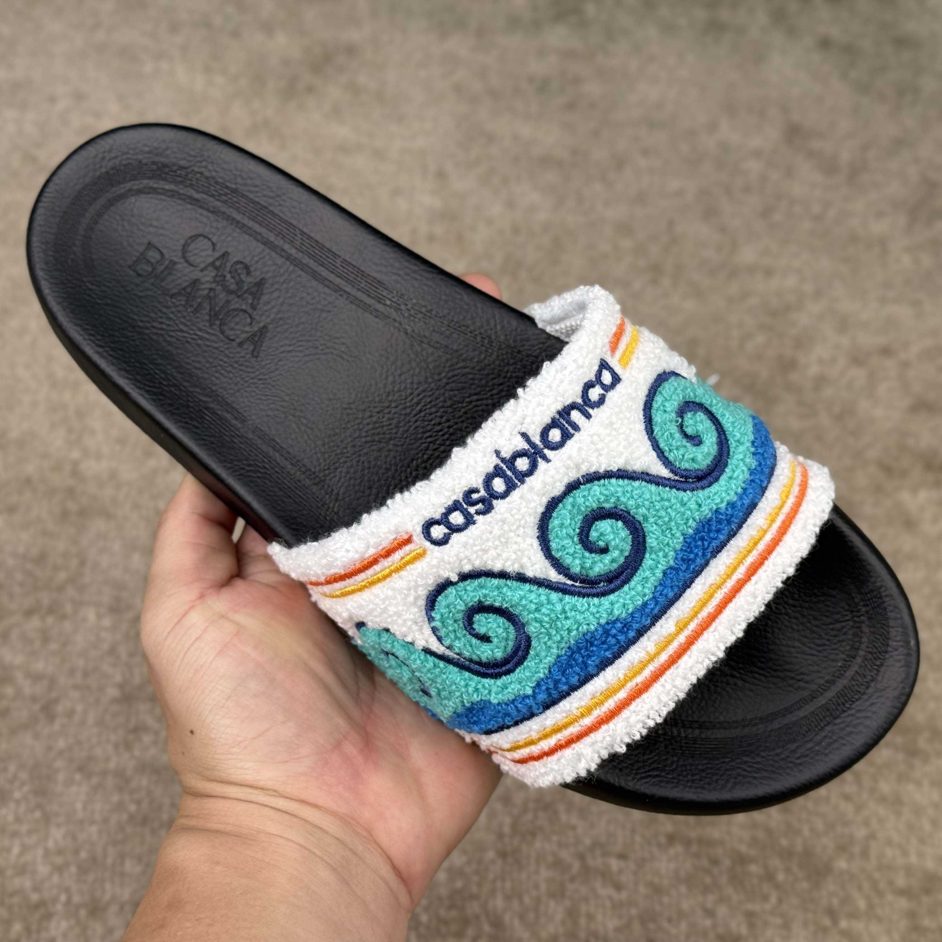 Casablanca Men's Embroidered Terry Slide Sandals - EUR FASHION