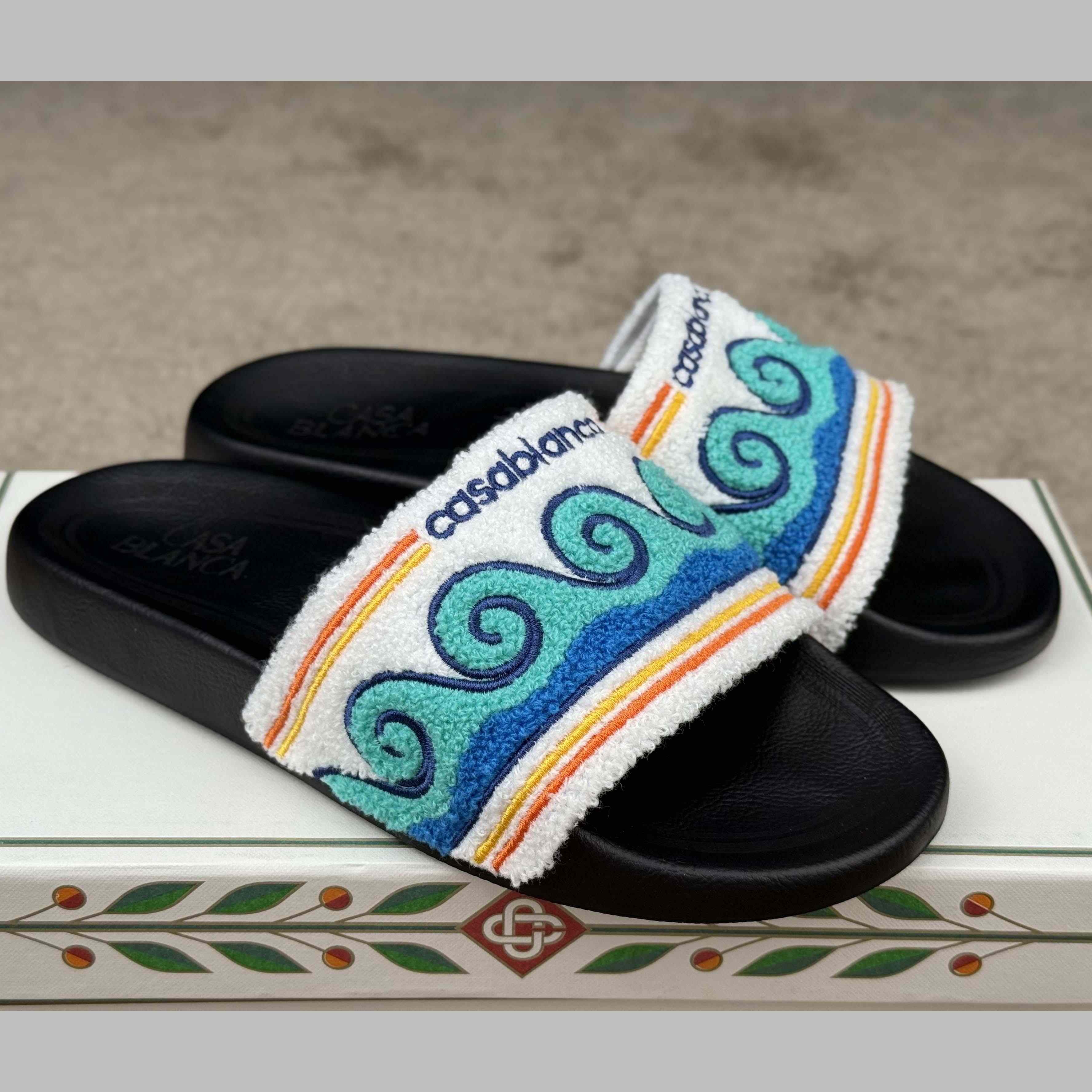 Casablanca Men's Embroidered Terry Slide Sandals - EUR FASHION