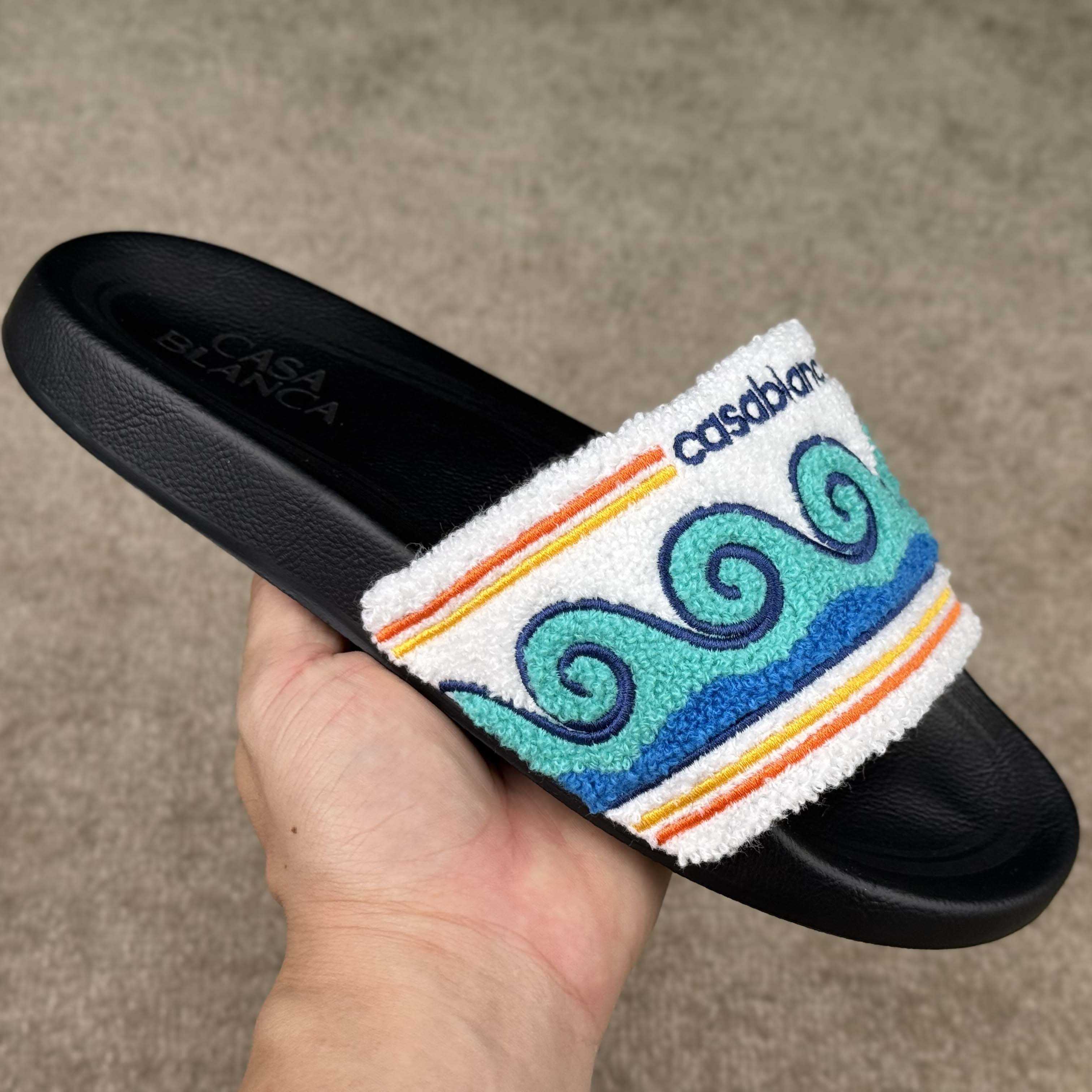 Casablanca Men's Embroidered Terry Slide Sandals - EUR FASHION