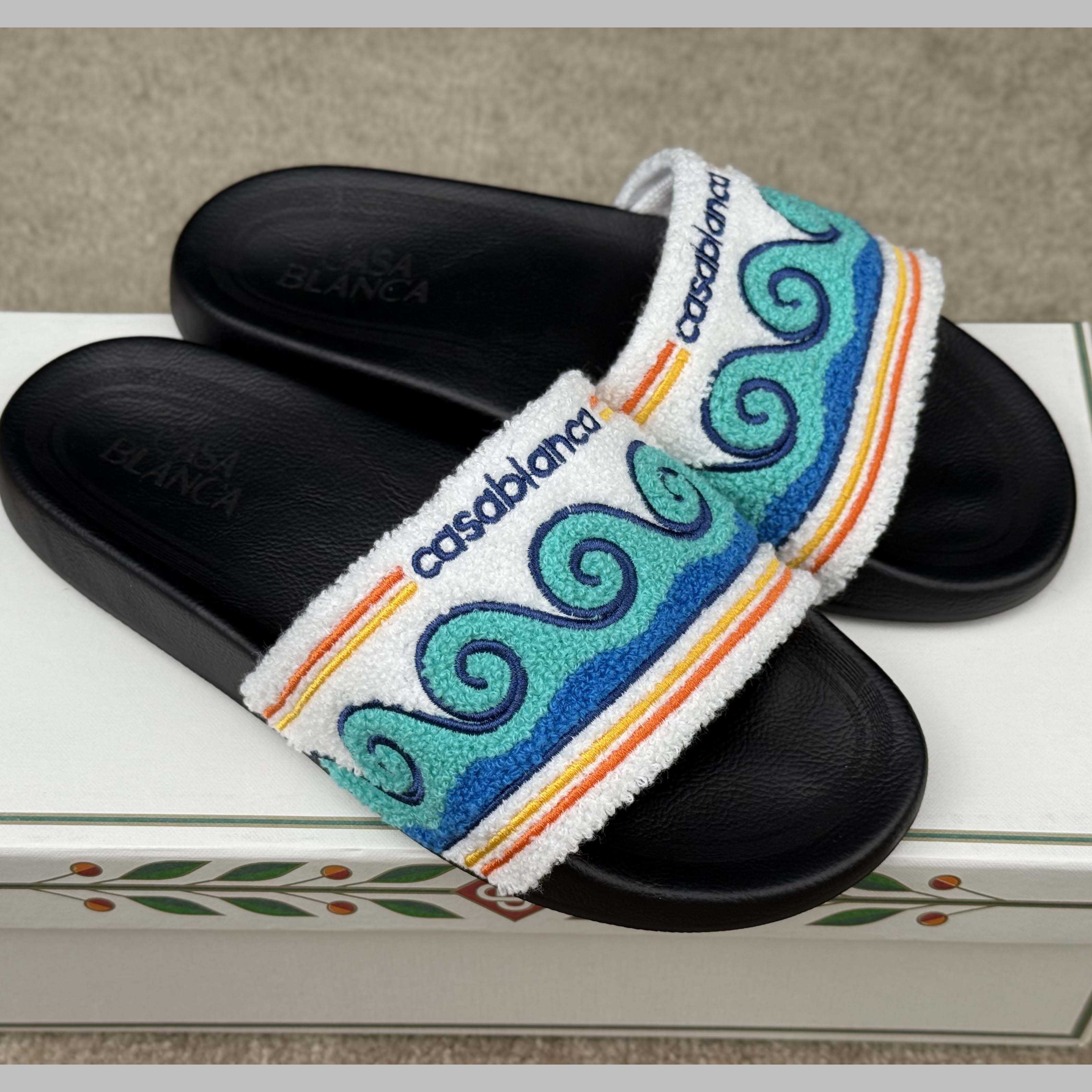 Casablanca Men's Embroidered Terry Slide Sandals - EUR FASHION