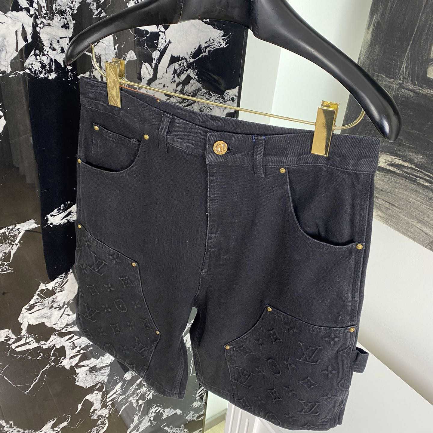 Louis Vuitton Monogram Workwear Denim Shorts Black  - EUR FASHION