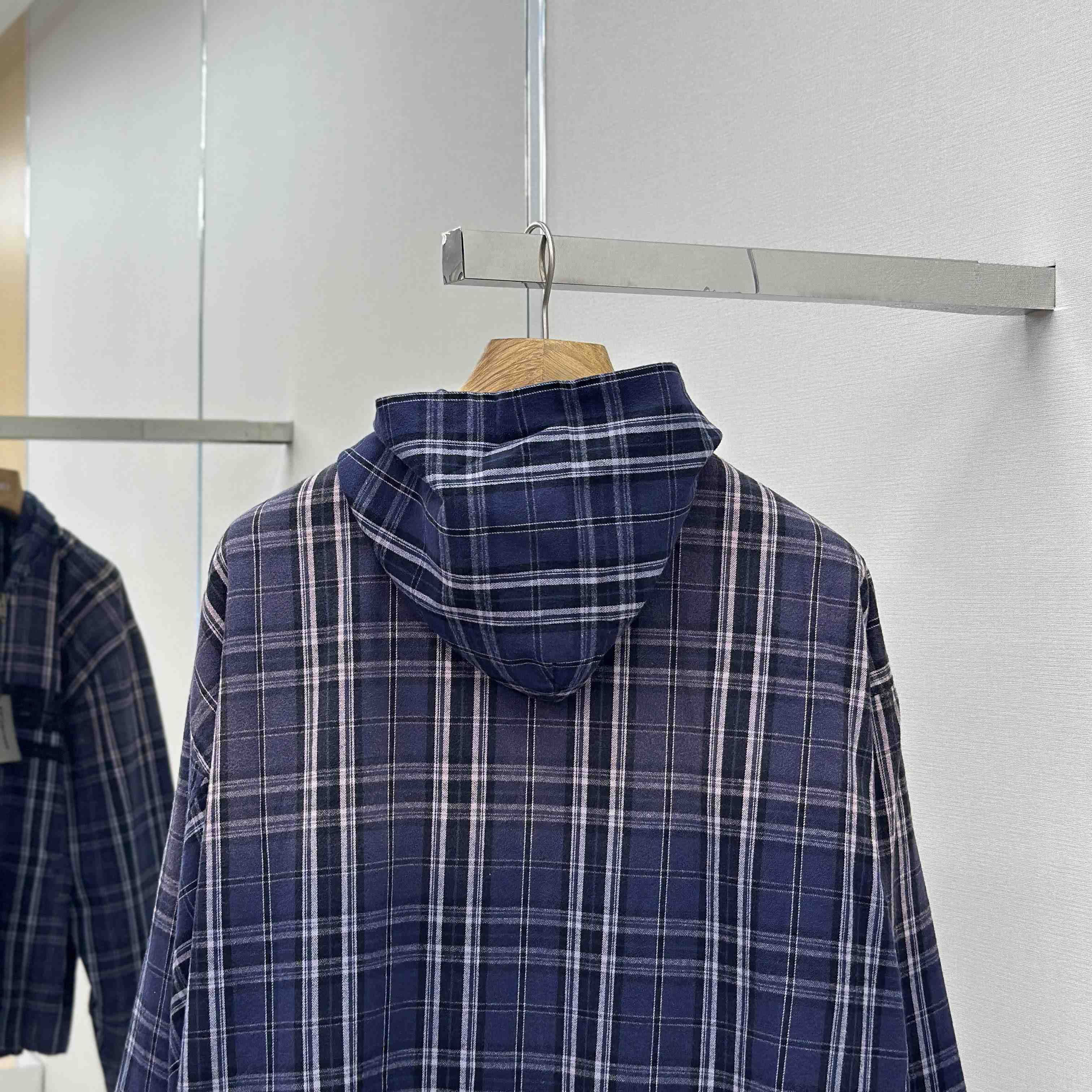 Balenciaga Logo Embroidered Hooded Check Jacket - EUR FASHION