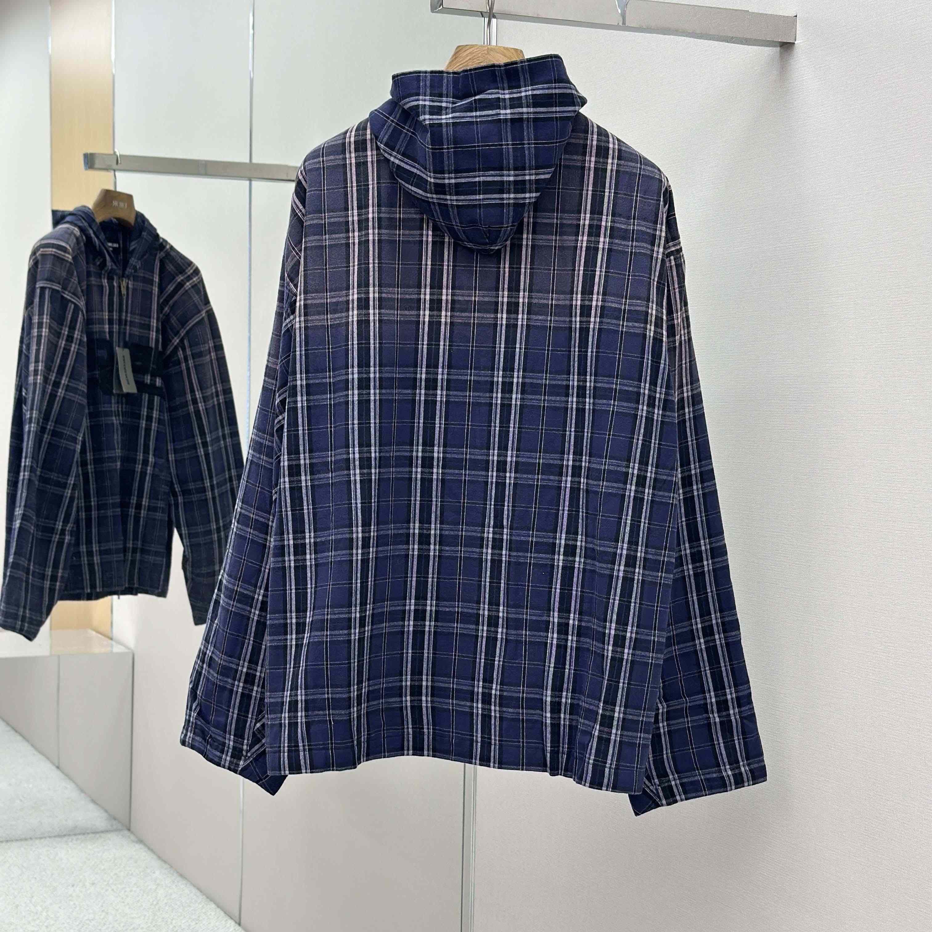 Balenciaga Logo Embroidered Hooded Check Jacket - EUR FASHION